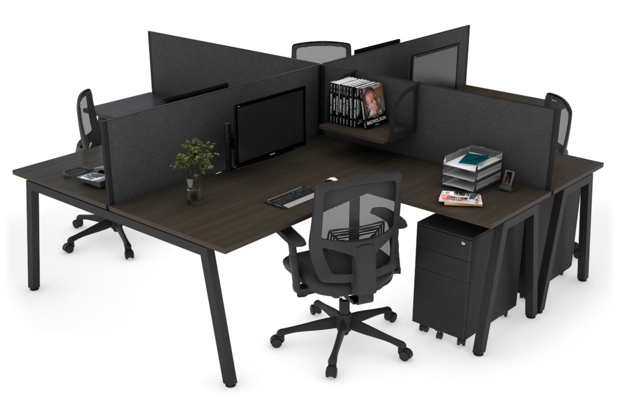Quadro A Legs 4-Person Corner Workstation Desk - 1600L x 1800W with Cable Management - Modern Office & Home Workspace Solution for Professionals