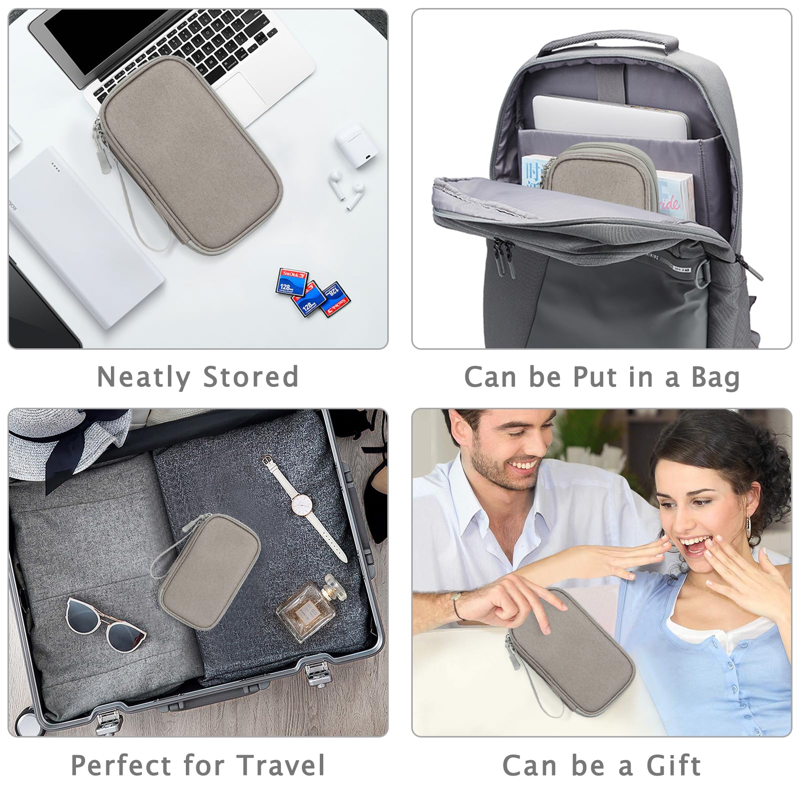 FYY Electronic Organizer Bag - Waterproof Travel Cable Organizer Pouch with Double Layers, Portable Storage Case for Charger, Phone, Earphone & Accessories (Medium Size, Khaki) - Perfect for Travel, Office & Daily Commute