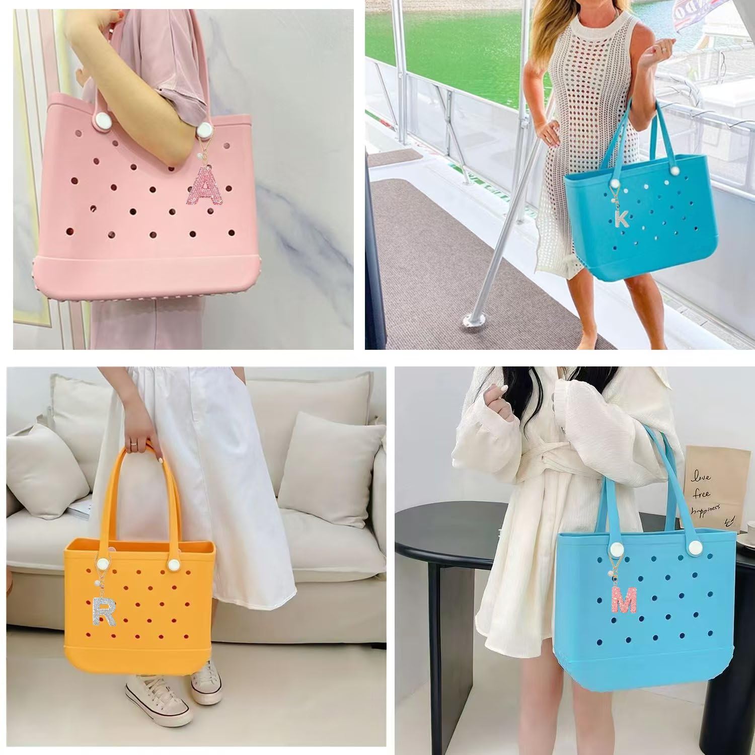 Bogg Bag Charms Keychain - Stylish Accessories for Women & Girls | Letter Charms for Beach Tote Bags | Perfect for Summer Outings, Pool Parties & Travel