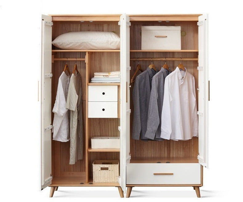 Solid Beech Wood Wardrobe Set - Modern Closet Organizer for Bedroom, Living Room & Office Storage