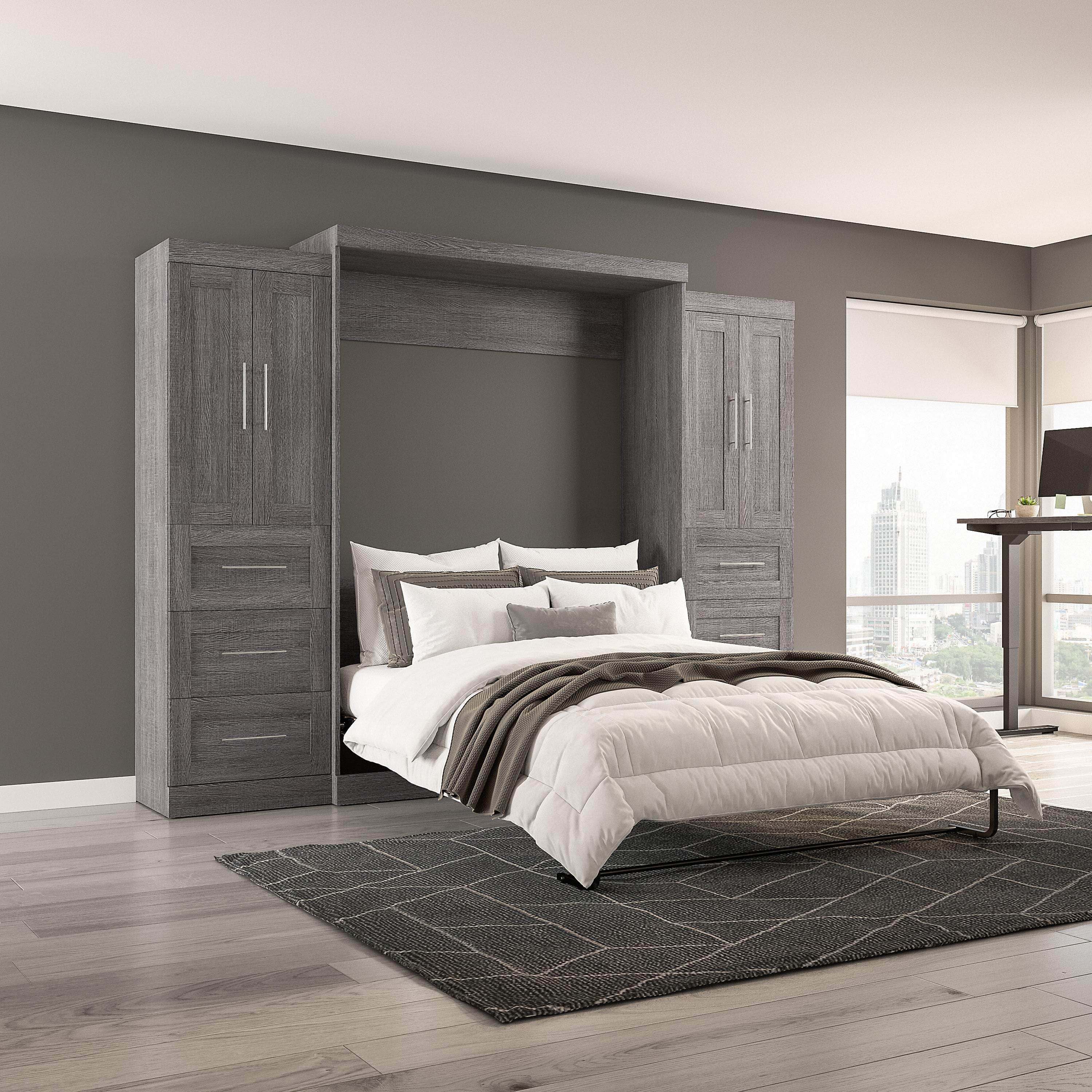 Pur Queen Murphy Wall Bed with Closet Storage Cabinets (115W) - 7 Color Options - Space-Saving Solution for Small Apartments, Guest Rooms & Home Offices