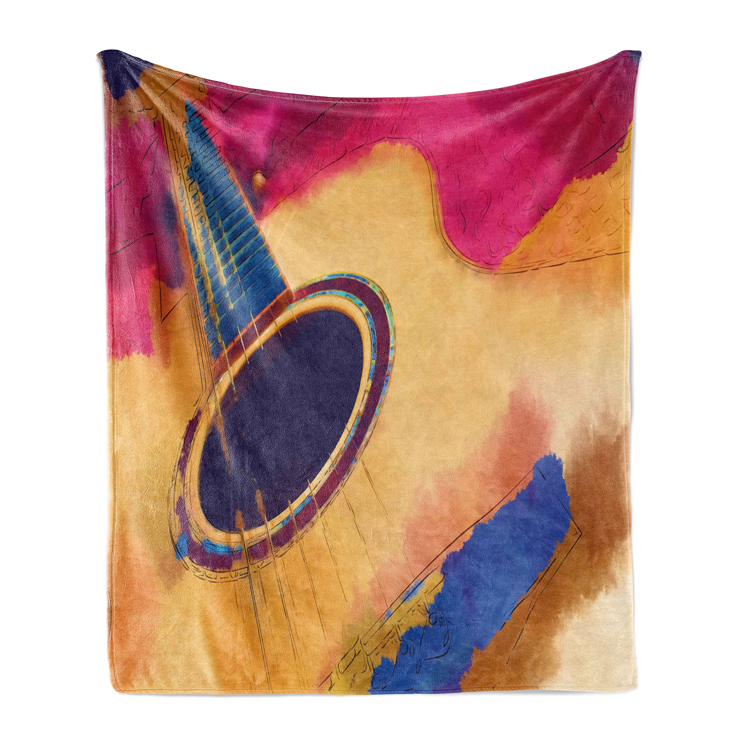 Ambesonne Guitar Themed Throw Blanket - Abstract Strings Watercolor Design Vintage Style Flannel Fleece Sofa Cover - Soft Cozy Blanket for Couch, Bed, Dorm - 50
