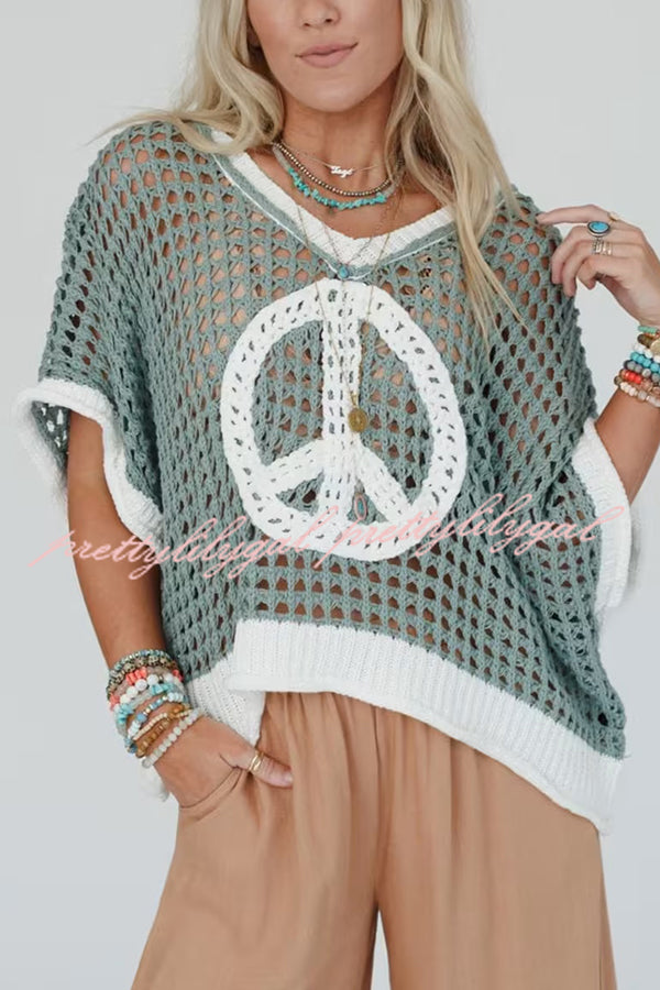 Stylish V-Neck Knitted Hollow Loose Cover-Up Sweater for Women - Perfect for Beach, Vacation & Casual Outings