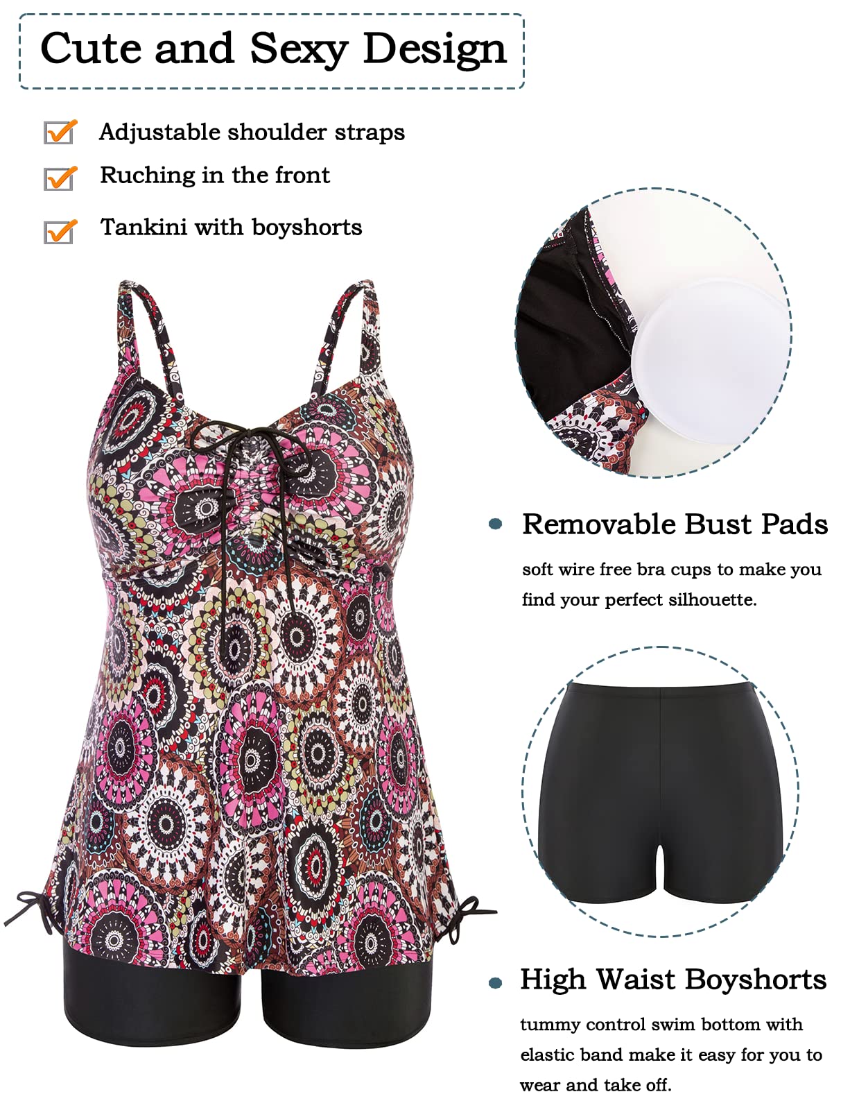 Hanna Nikole Plus Size Tankini Swimsuits for Women - 2 Piece Swimwear Set with Tummy Control Top & Shorts | Beach, Pool & Vacation Outfit
