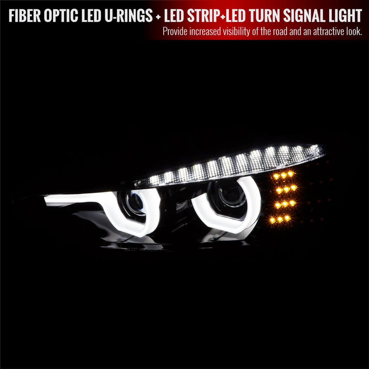Spec D Tuning LED Headlight Set for 2012-2015 BMW F30 3 Series Sedan - Dual U Bar Projector HID Compatible Headlights with LED Turn Signals (Glossy Black/Smoke Lens) - Upgrade Your Night Driving Visibility