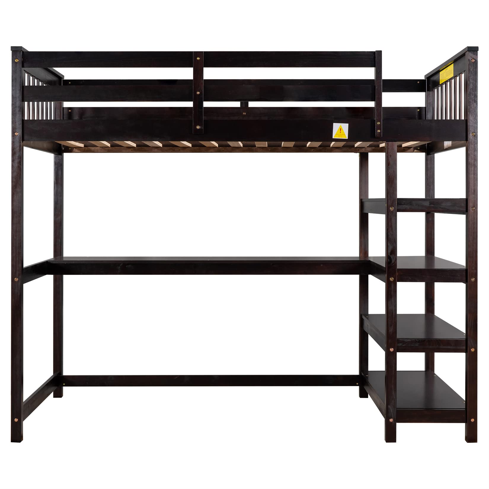 Bellemave Twin Loft Bed with Desk & Bookshelf - Wooden Bunk Bed with 4 Storage Shelves for Kids, Teens, Boys & Girls - Space Saving Dorm Furniture for Small Rooms (Espresso Finish) - Perfect for Bedrooms, College Dorms & Studio Apartments