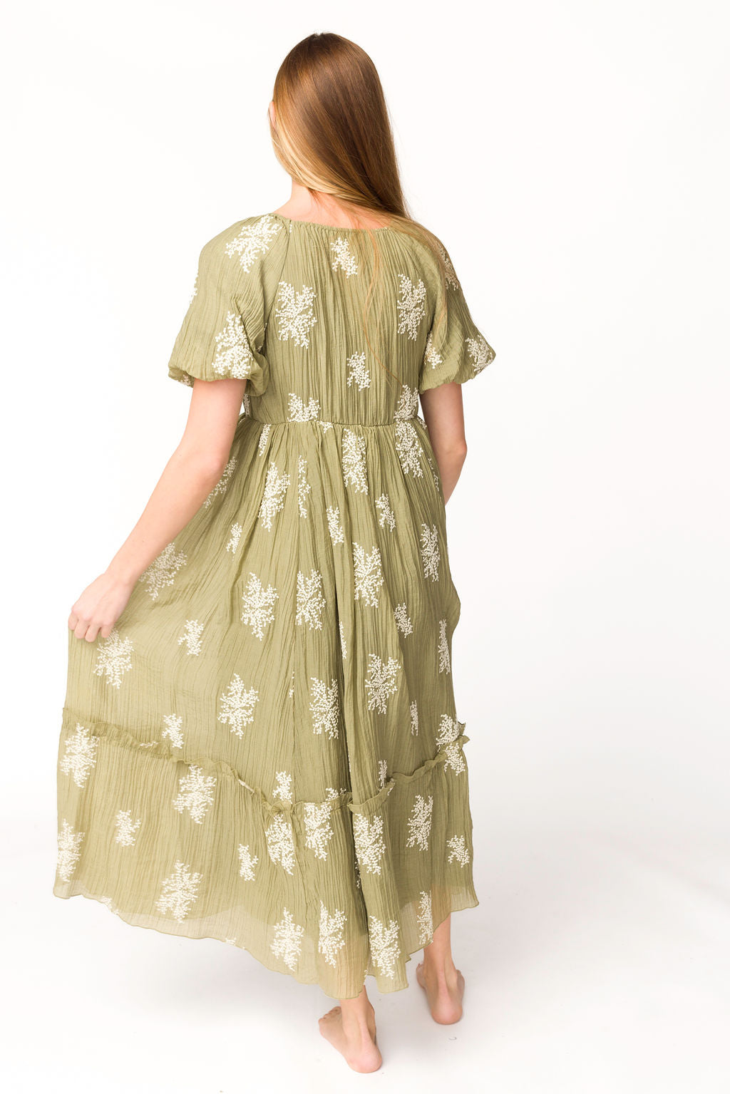 Hallie Embroidered Maxi Dress in Olive - Bump Friendly Maternity Dress & Inclusive Sizing (S-3XL) | Perfect for Pregnancy, Beach Vacations & Special Occasions