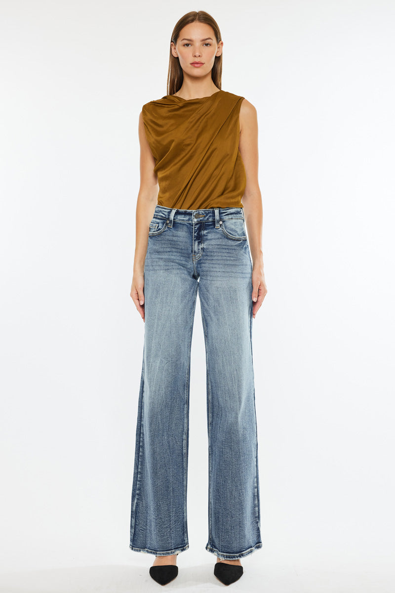 Venice Mid Rise Wide Leg Jeans for Women - Stretchy Comfort Denim Pants with Flared Fit - Perfect for Casual Outings, Work & Weekend Wear