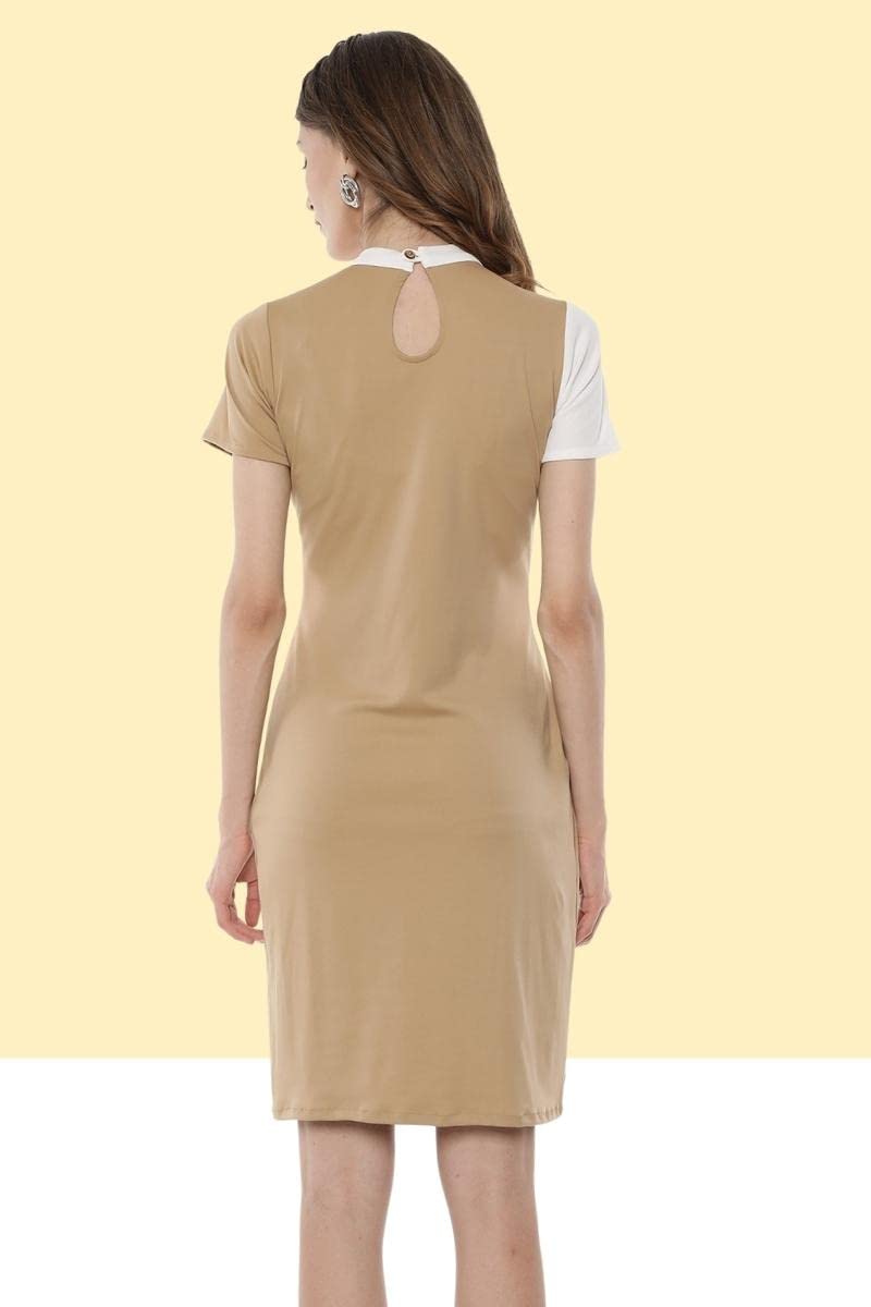 Elegant Short Sleeve Sheath Dress for Women - Color Block Cocktail Party Dress with Pockets | Perfect for Date Night, Office Wear & Special Occasions