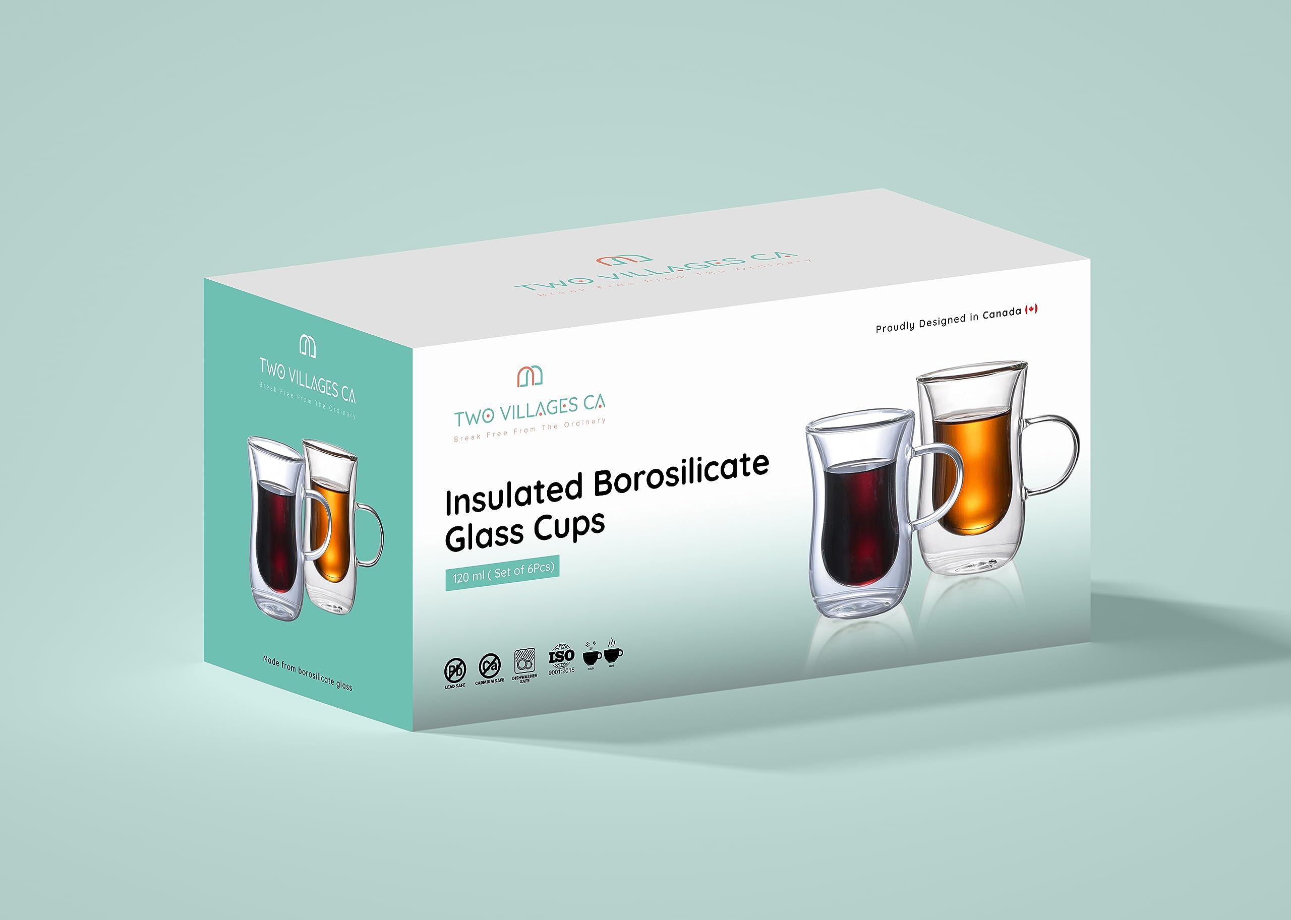 4 Oz Double Wall Borosilicate Insulated Glass Coffee Mug Set of 6 (120ml) - Heat Resistant Tea, Latte & Espresso Cups with Handle - Perfect Gift for Coffee Lovers, Office Use & Home Entertaining