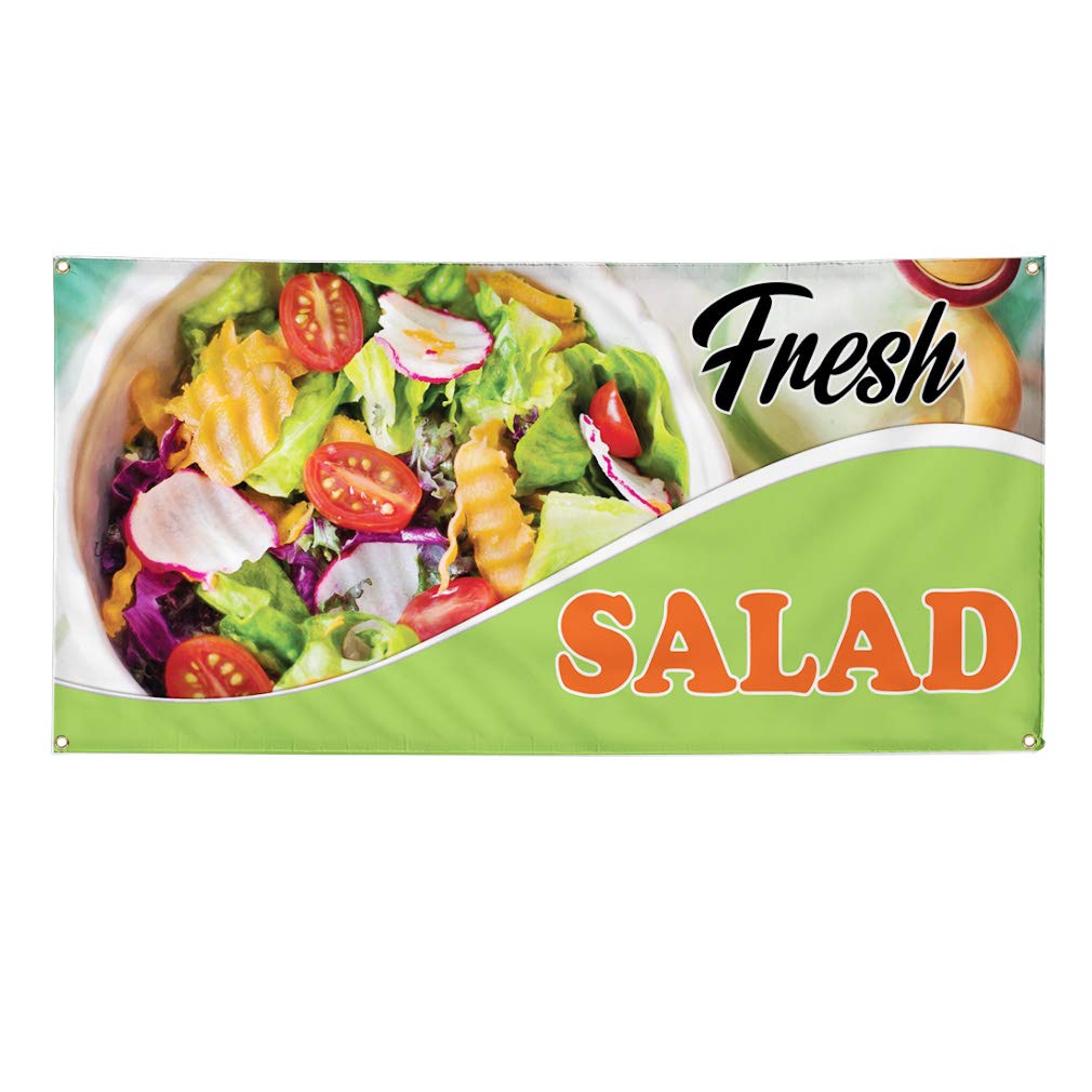 Premium Vinyl Banner - 12x30 Inches, Weatherproof & Durable for Outdoor Advertising - Ideal for Food & Beverage, Fresh Salad & Fruit Promotion - 4 Rustproof Grommets for Easy Hanging - Perfect for Farmers Markets, Cafes, and Restaurant Signage