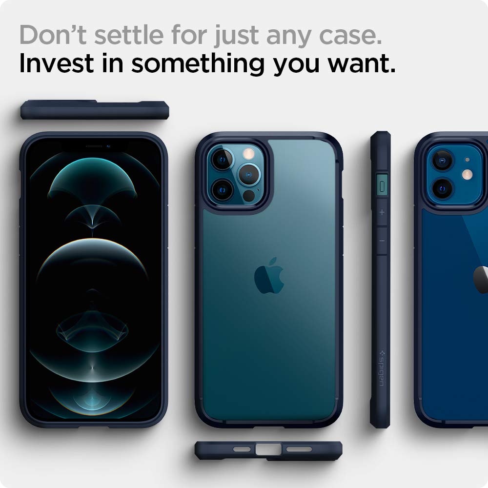 Spigen Ultra Hybrid Protective Case for iPhone 12 & iPhone 12 Pro (2020) - Navy Blue | Slim Clear Back Cover with Shock Absorption | Perfect for Everyday Use, Work & Travel