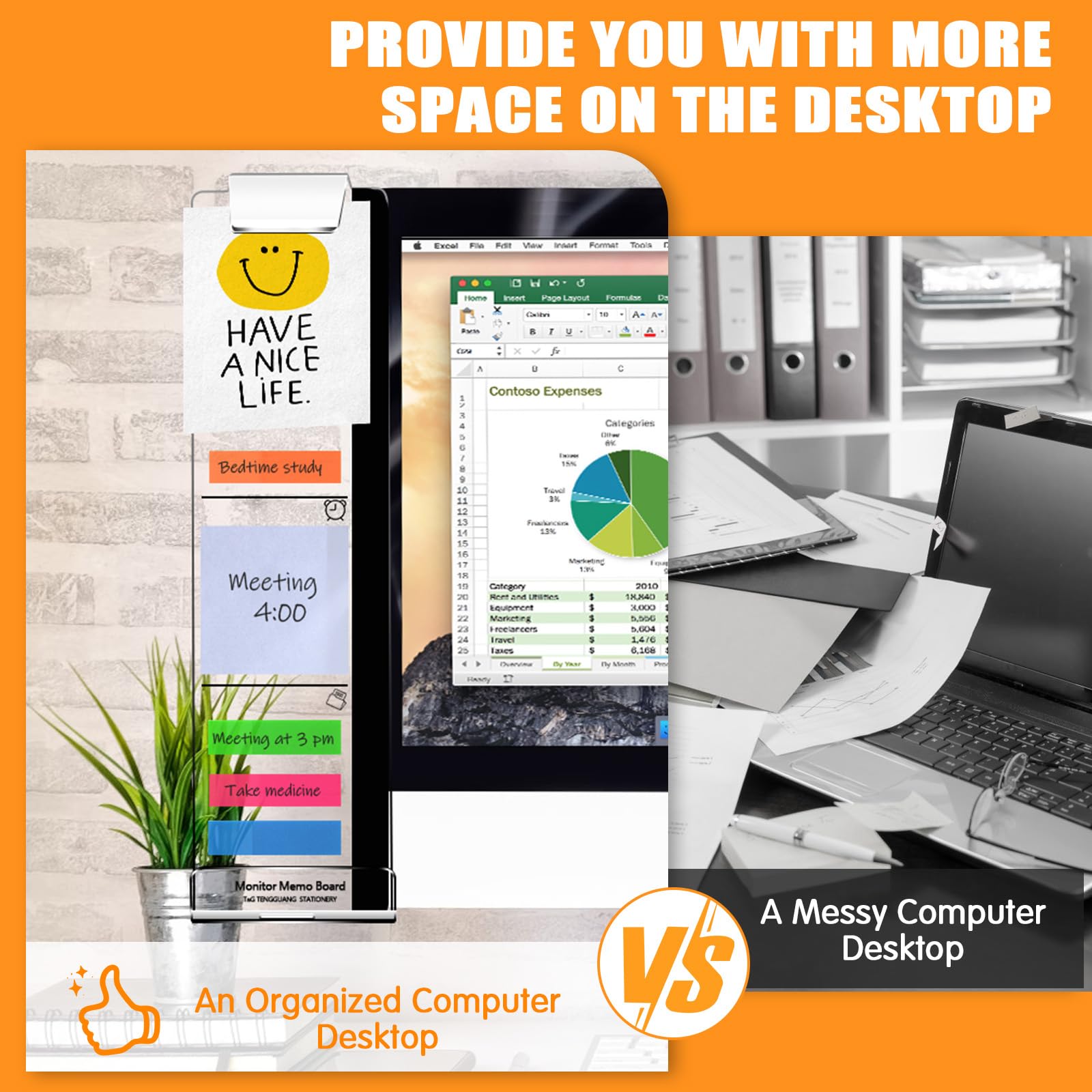 SIBEITU Acrylic Monitor Memo Board - 2 Pack Multifunctional Sticky Note Holder for Computer Screen | Office Desk Accessories with Random Sticky Notes | Perfect for Home Office, Workstation & Study Desk Organization