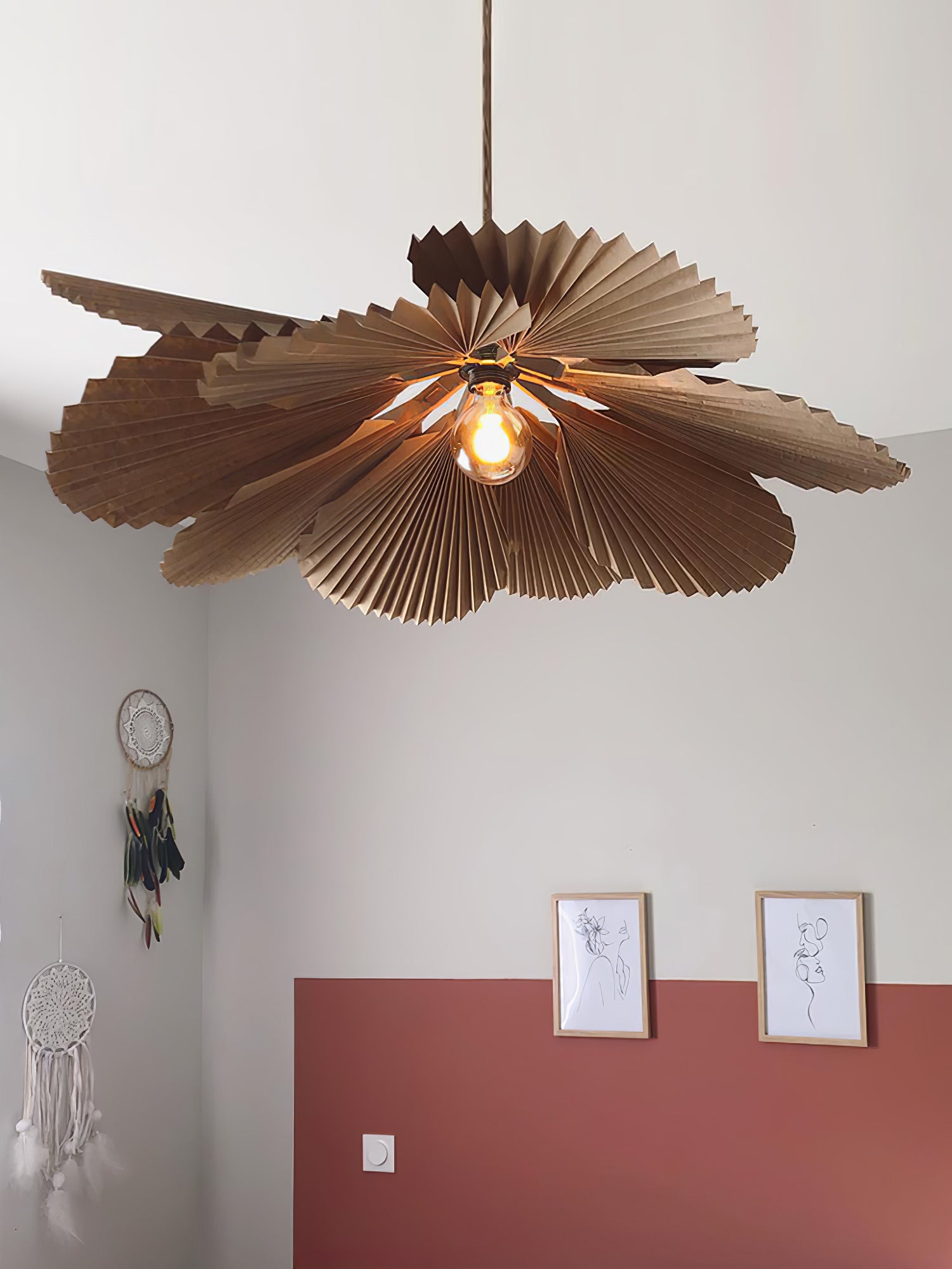 Handmade Folded Leaf Lotus Pendant Light - Boho Chic Ceiling Lamp for Bedroom, Living Room & Dining Room Decor