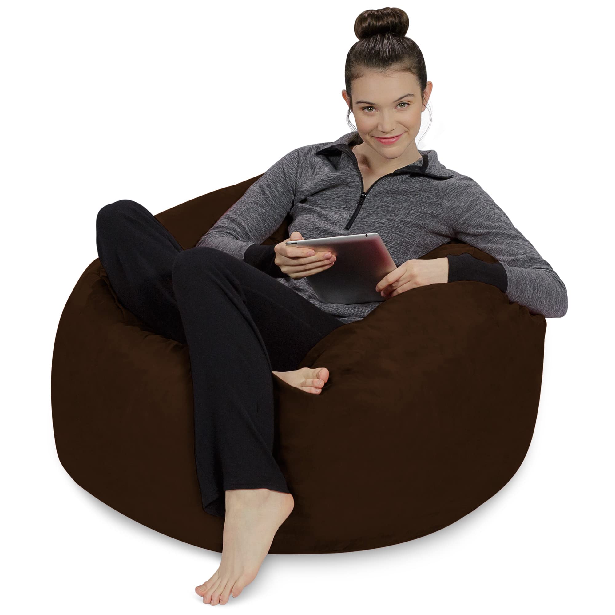 Ultra Soft Memory Foam Bean Bag Chair - Plush Microsuede Cover, 3 Feet Brown Sofa Sack for Dorm Room | Comfortable Lounge Seating for Gaming, Movie Nights & Relaxation