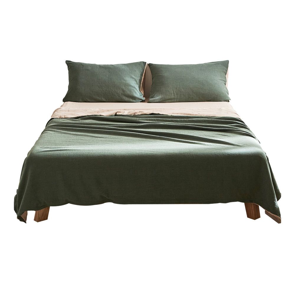 Premium 100% Cotton Double Sheet Set - Soft & Breathable Bed Sheets in Green & Beige - Perfect for Cozy Nights & Guest Bedrooms
