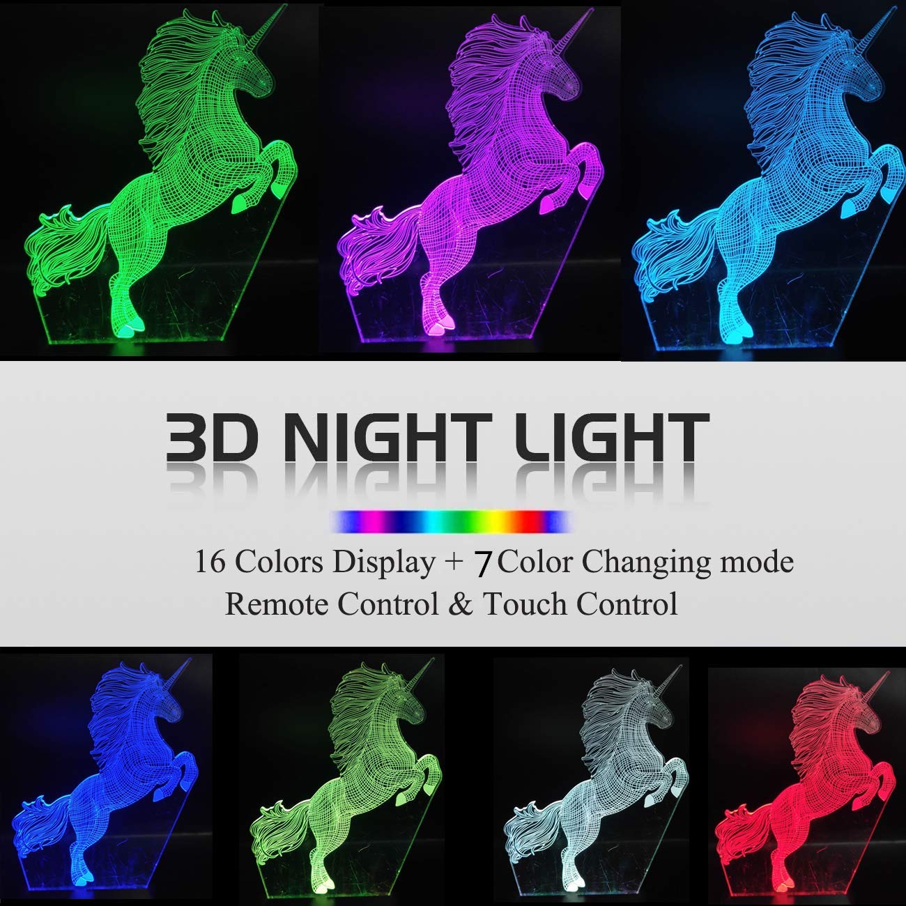 3D Night Light for Kids - Unicorn, Butterfly & Expression LED Lamp with 16 Color Changing & Dimmable Features | Perfect for Bedroom, Nursery & Christmas Gifts
