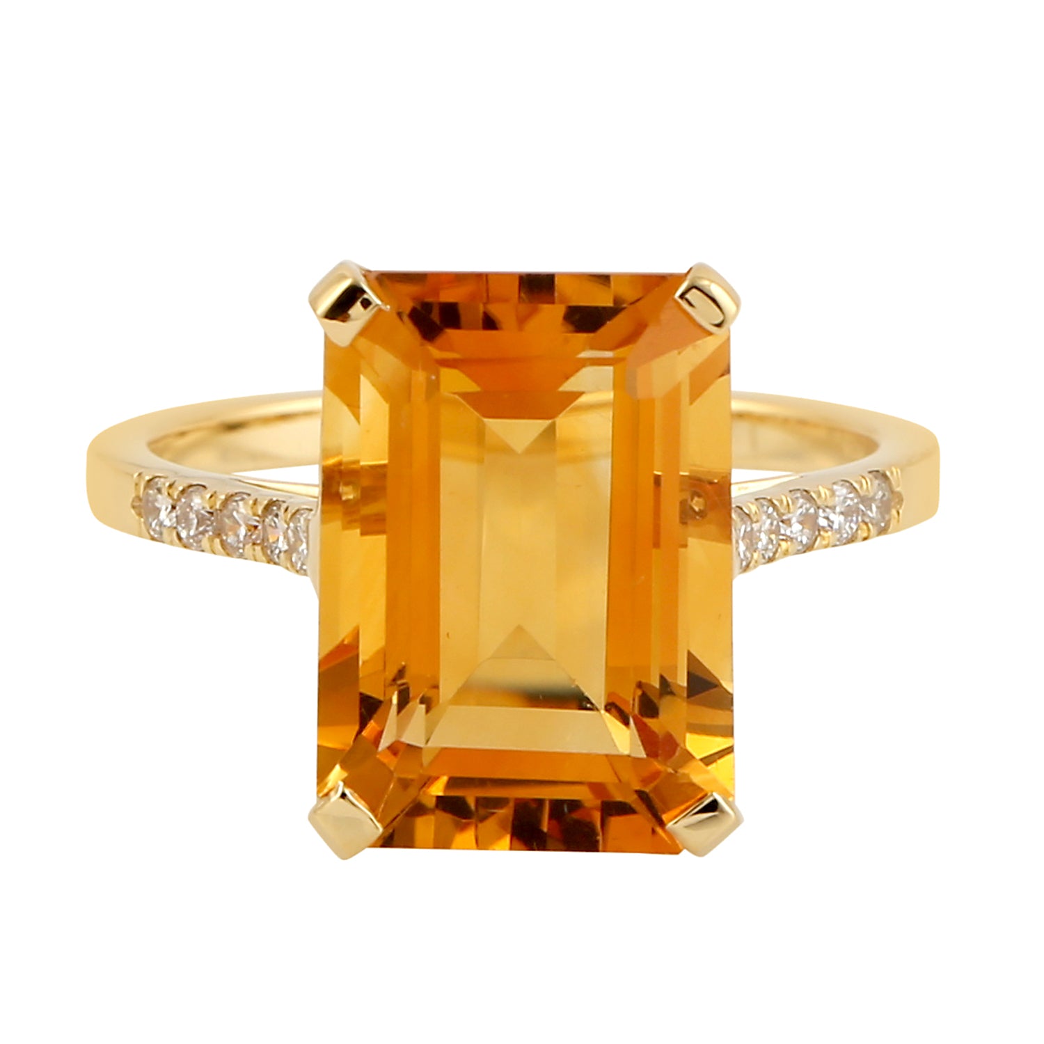14K Yellow Gold Baguette Cut Citrine Solitaire Ring with Pave Diamond Accents - Perfect for Engagement, Anniversary & Special Occasion Gifts