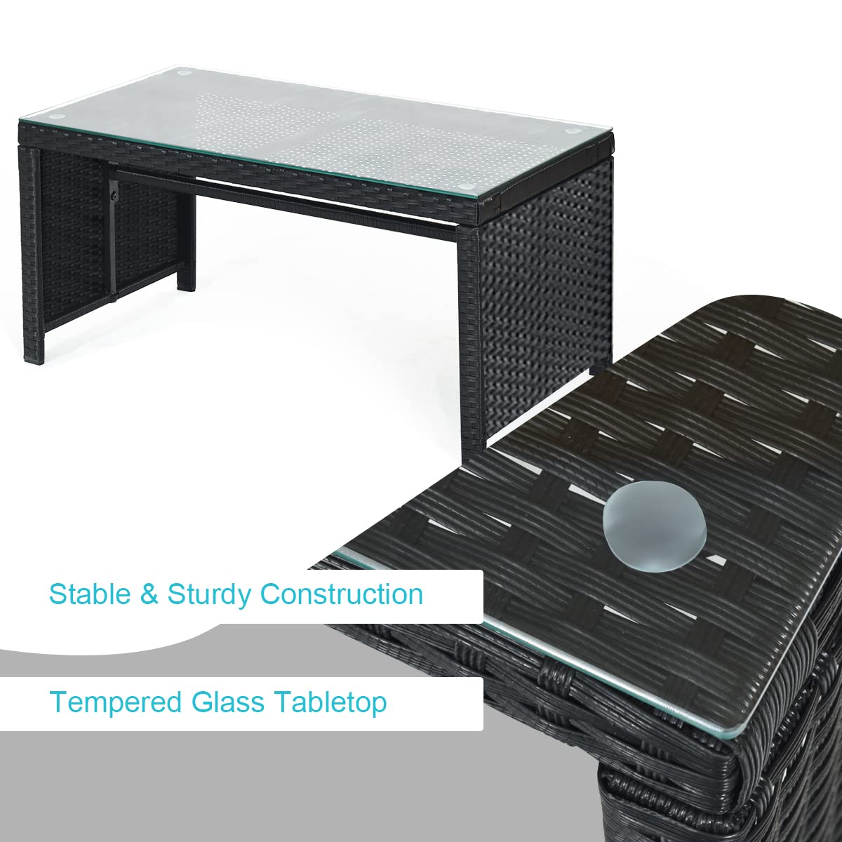 COSTWAY 4-Piece Outdoor Rattan Patio Furniture Set with Cushions & Glass Coffee Table - Wicker Sofa Conversation Set for Backyard, Porch, Garden, Lawn (Turquoise) | Perfect for Relaxing, Entertaining & Outdoor Dining