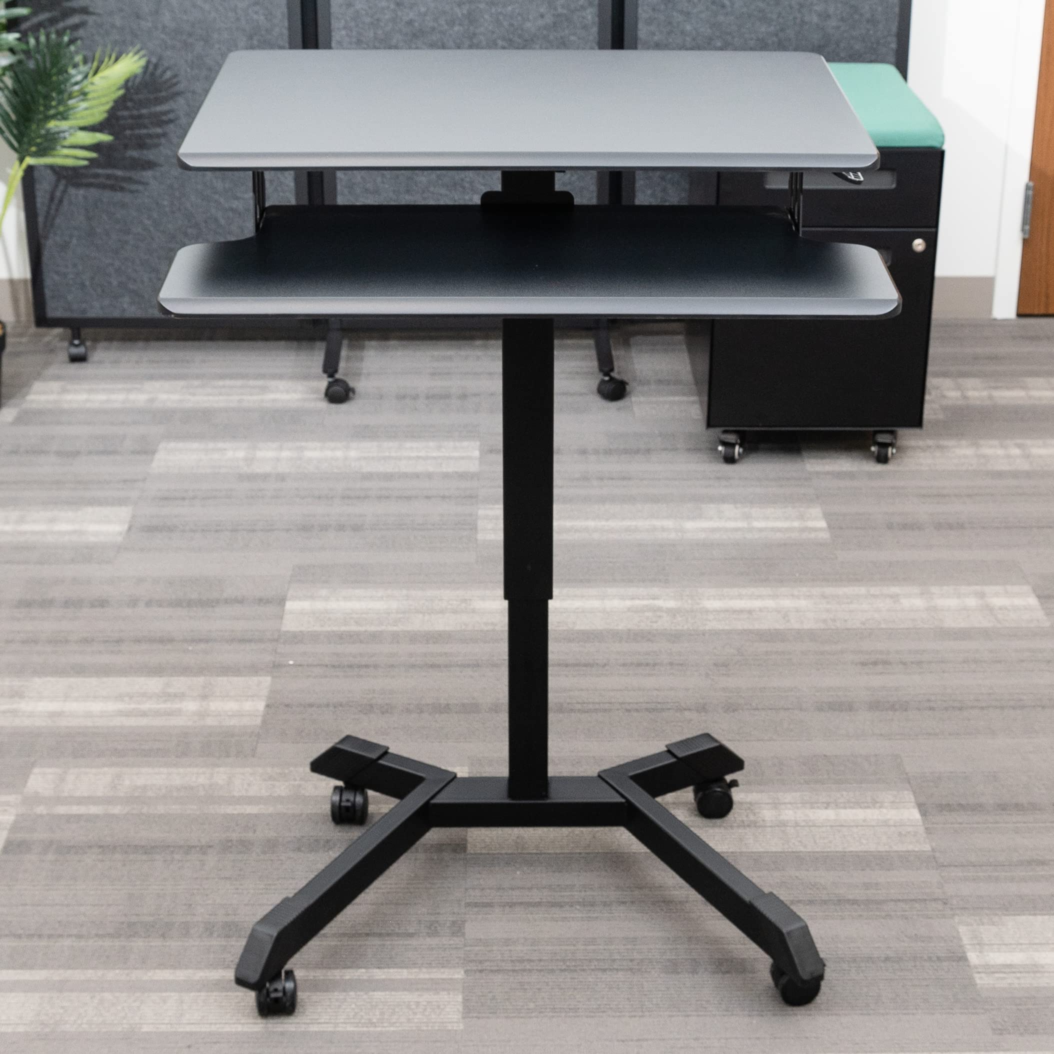 Adjustable Height Standing Desk - 2-Tier Compact Pneumatic Standing Desk with Black Frame & Desktop (28