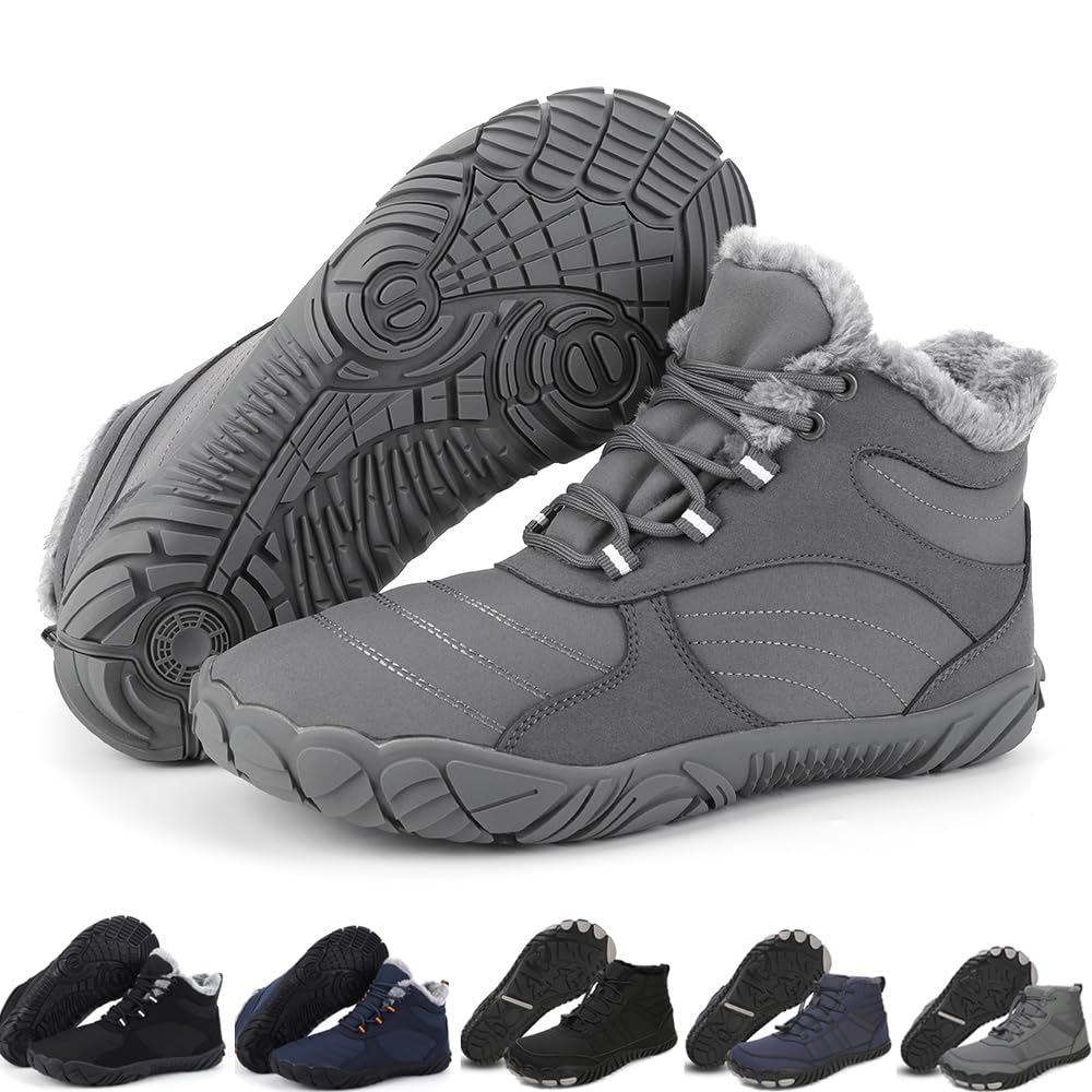 Winter Barefoot Shoes for Women & Men - Waterproof Minimalist Snow Boots with Wide Toe Box & Non-Slip Sole - Suede Slouchy Boots for Running, Walking & Outdoor Activities - Perfect for Hiking, Snow Trekking & Cold Weather Adventures
