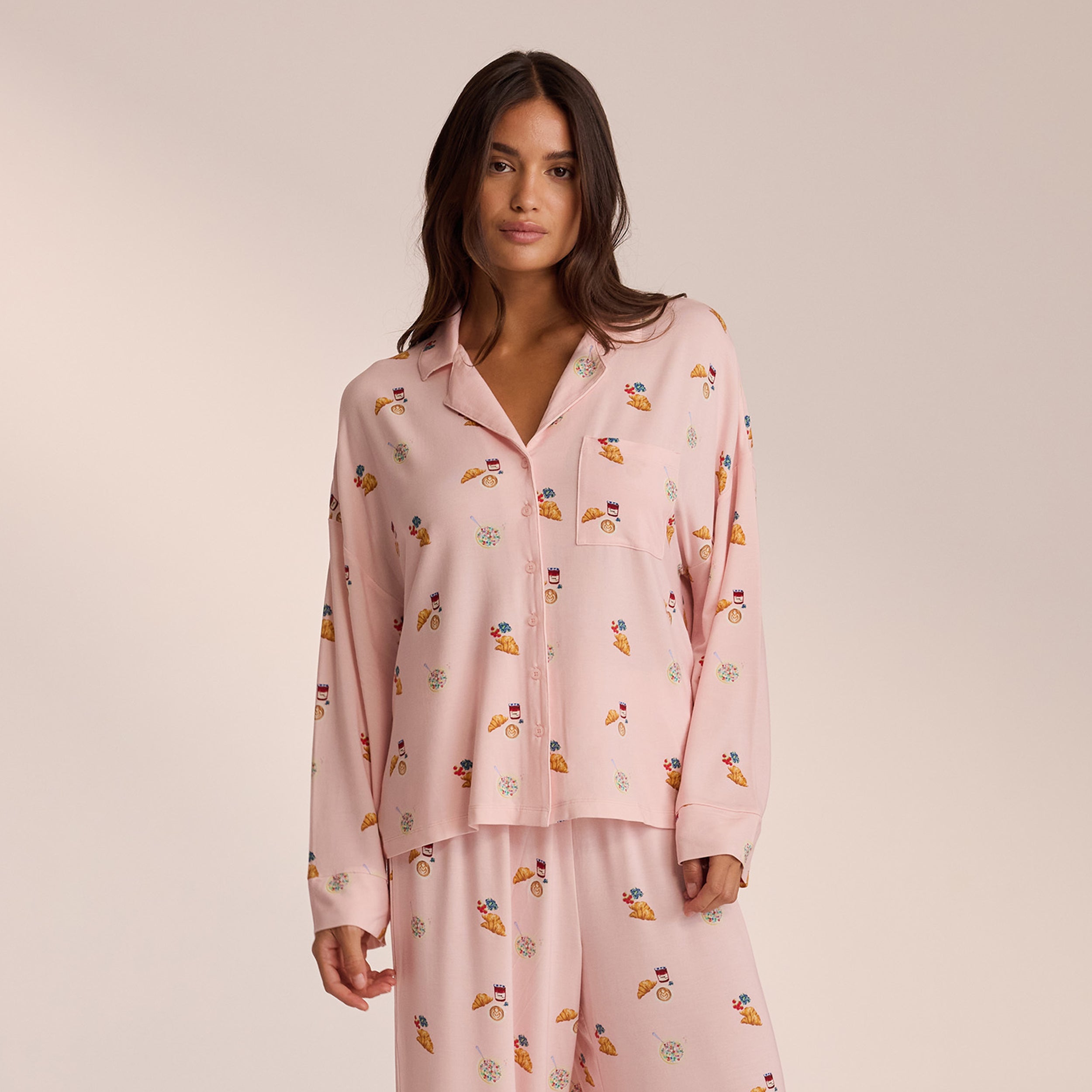 Soft Modal Pajama Shirt for Women - Comfortable Sleepwear Top in Light Pink | Perfect for Nightwear, Lounging & Relaxing at Home