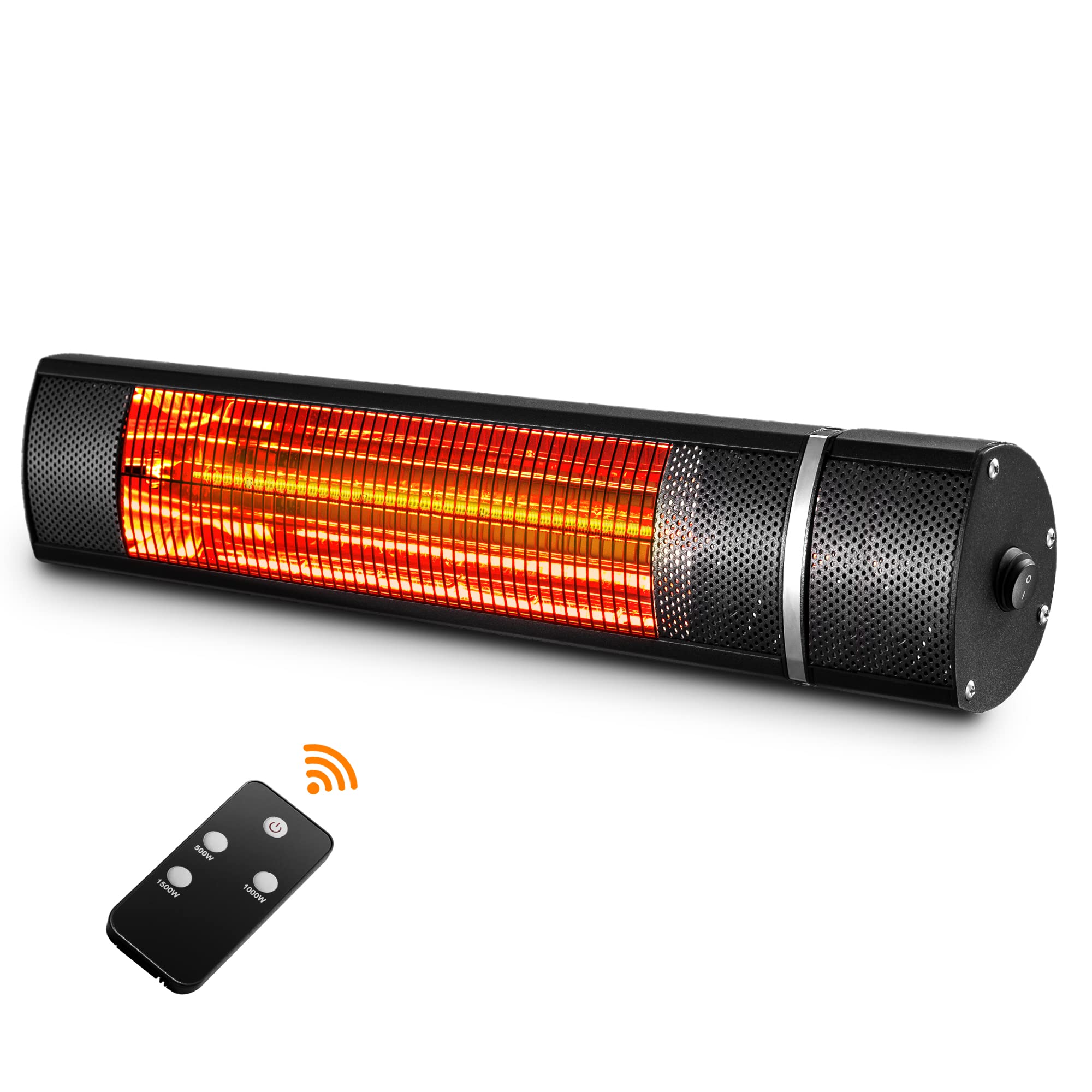 1500W Infrared Electric Patio Heater - Outdoor/Indoor Wall Mounted Heater with Remote Control & Timer, Waterproof for Garage, Deck, Porch (Black) | Perfect for Cold Weather & Outdoor Gatherings