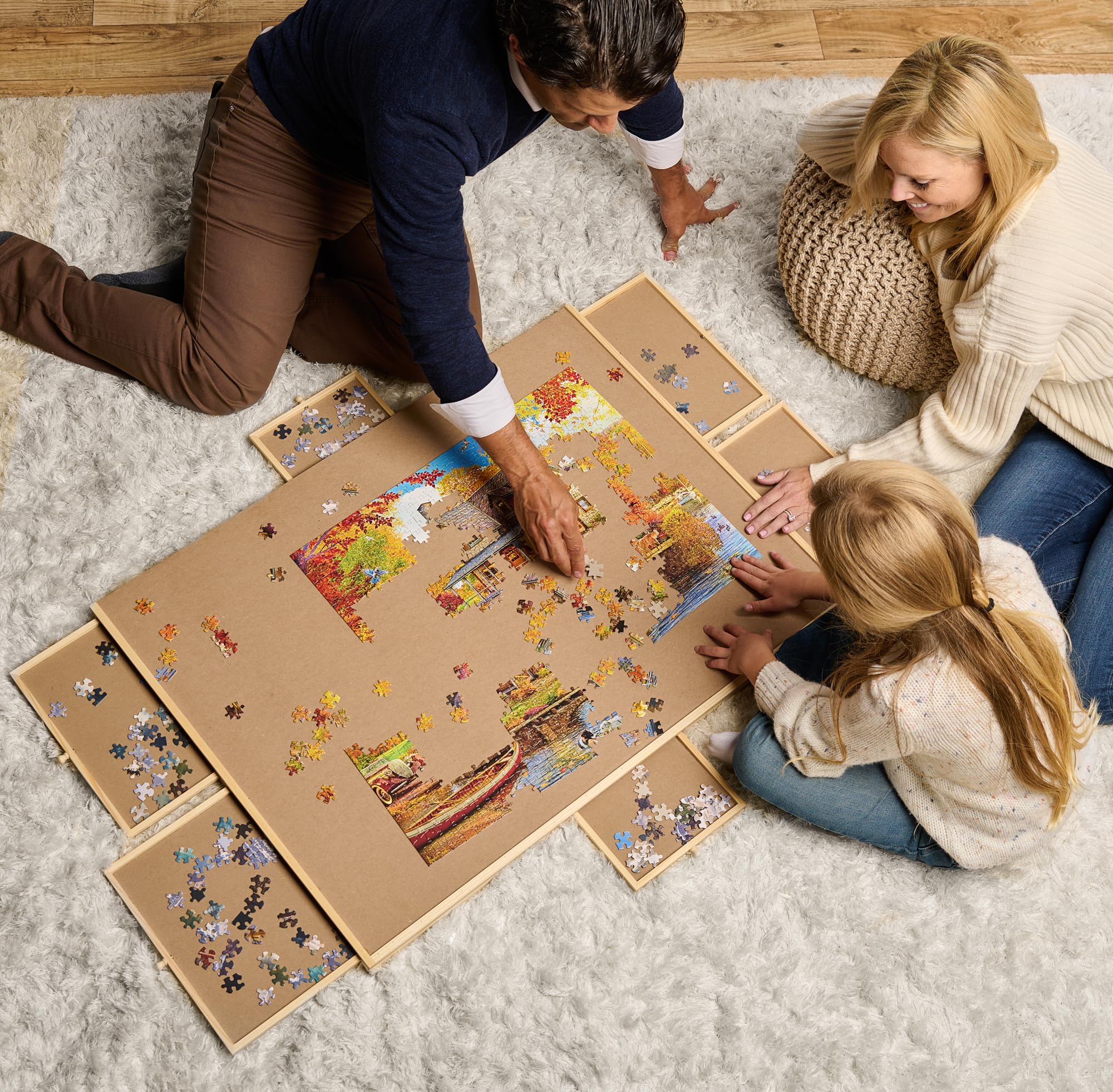 1500 Piece Rotating Wooden Jigsaw Puzzle Board with 6 Storage Drawers & Protective Cover - Puzzle Table for Adults & Families - Perfect for Game Nights, Home Entertainment & Educational Activities