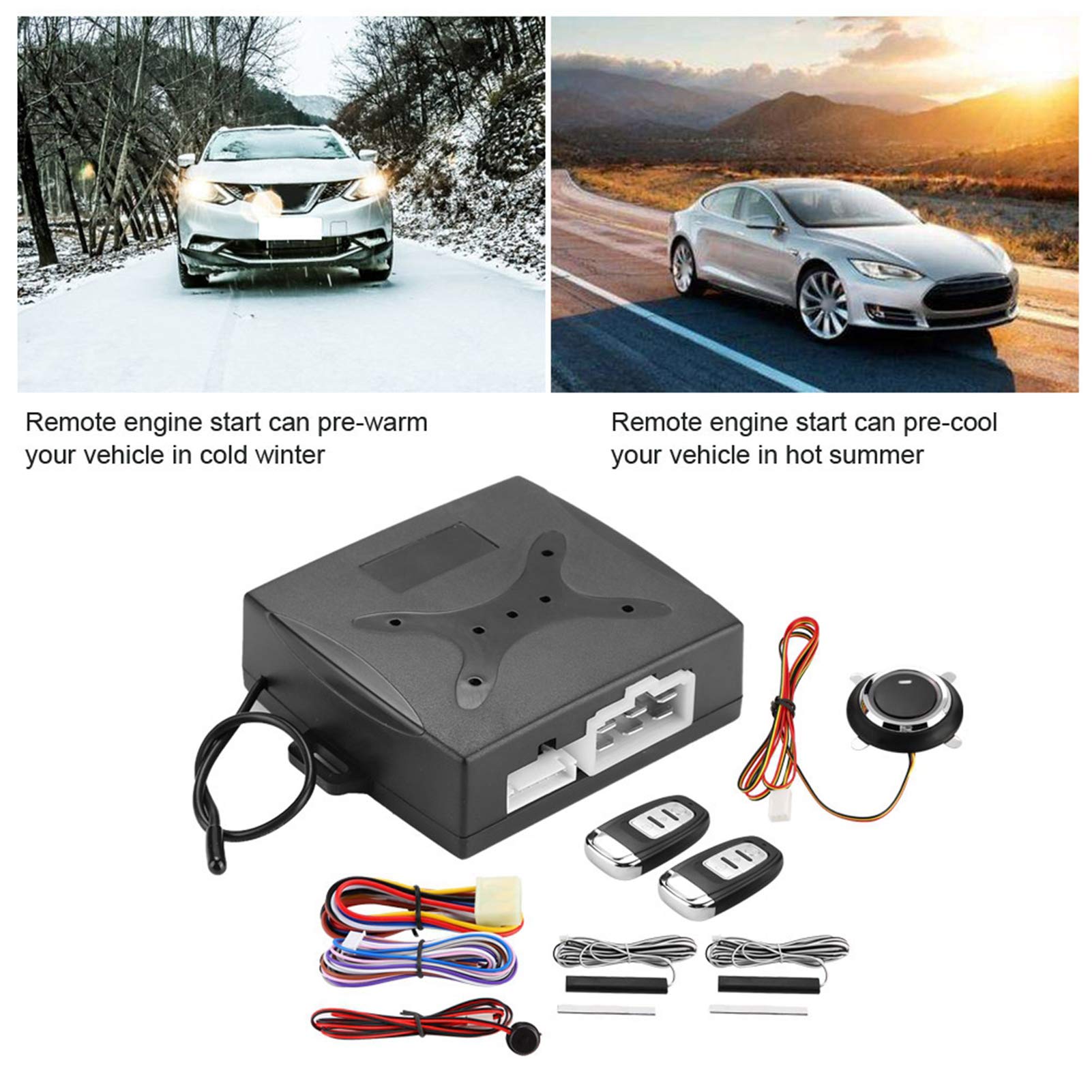 Universal Car Remote Starter & Keyless Entry System - Push Button Engine Ignition, Alarm Security - Perfect for Cold Weather & Convenient Parking