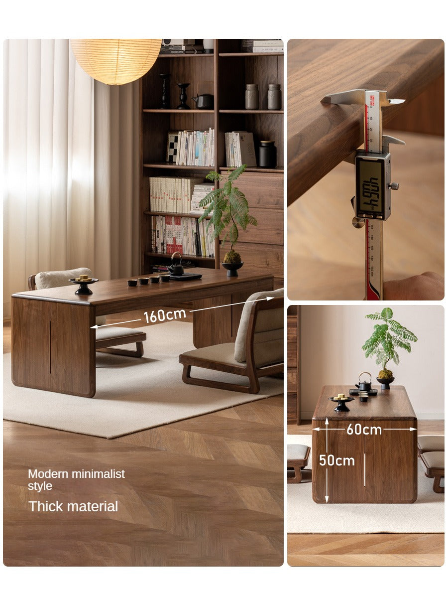 Premium Black Walnut Solid Wood Modern Coffee Table - Mid-Century Style Living Room Furniture for Home & Office Decor