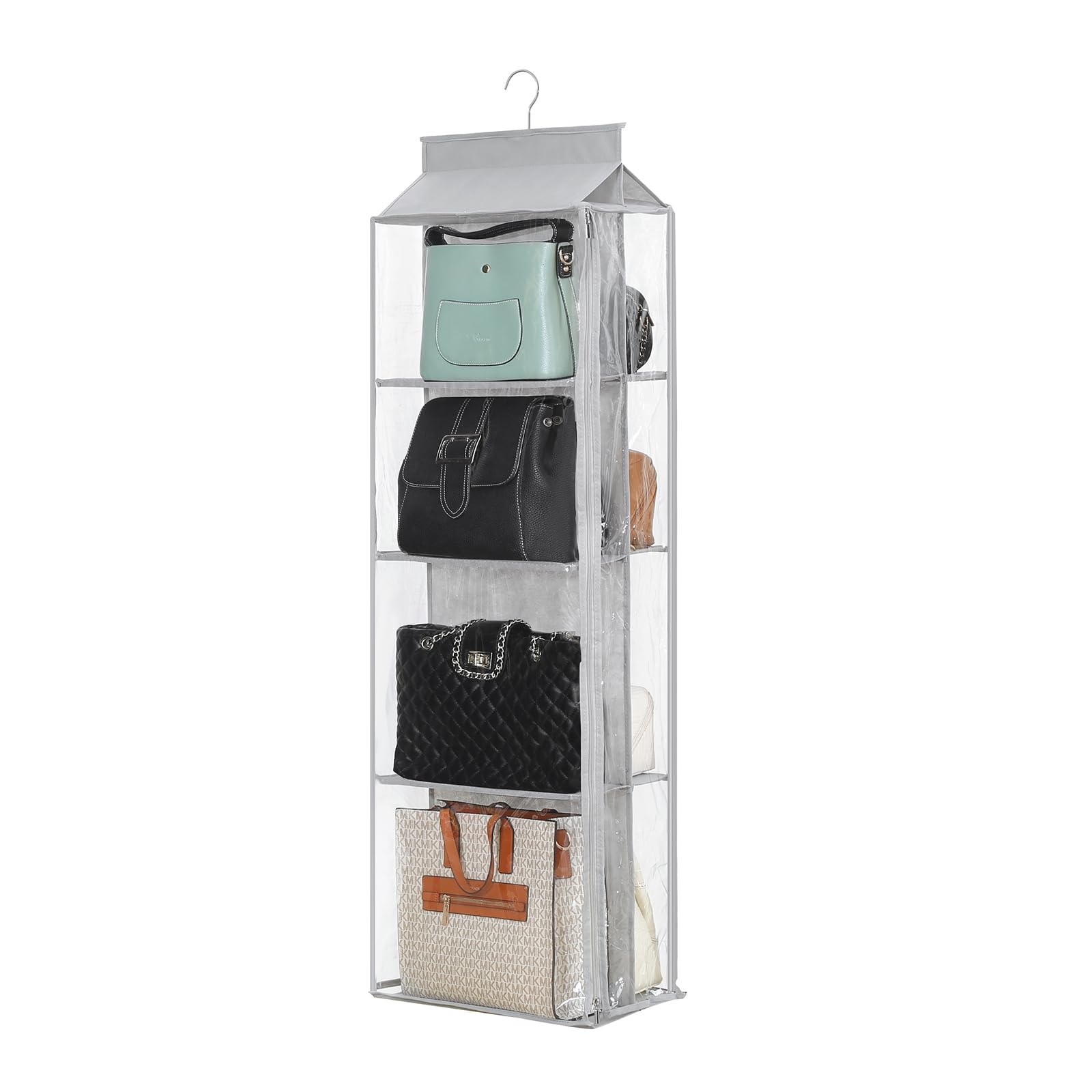 8 Grids in 1 Pack Double Zipper Hanging Purse Organizer - Fully Enclosed Handbag Storage for Closet | Perfect for Travel, Home & Office Organization