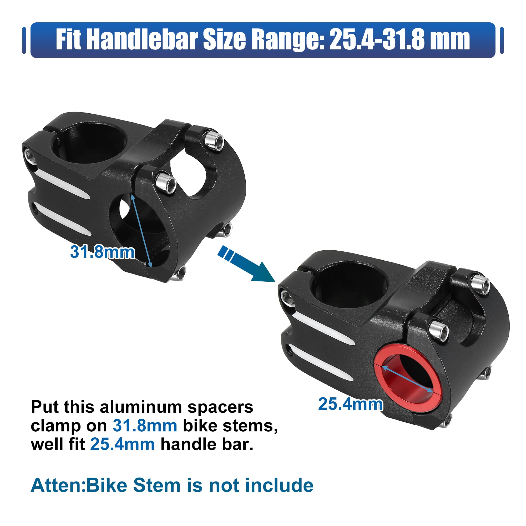 X AUTOHAUX 4-Piece Bike Handlebar Shims Stem Adapter Kit - Compatible with Mountain Bikes, Road Bikes & MTB - Perfect for Handlebar Adjustments & Bike Upgrades