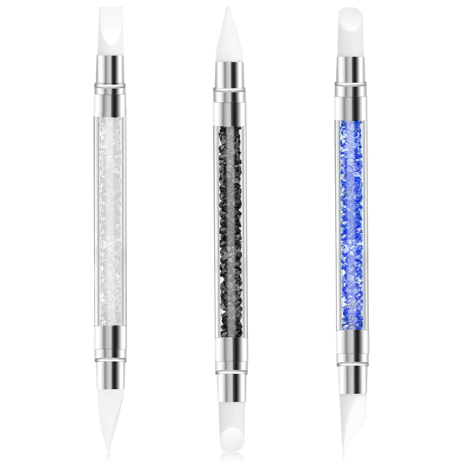 3PCS Silicone Nail Brush Set - Dual Tipped Nail Art Tools for Sculpting, Rhinestone Application & 3D Gel Design | Professional Nail Foil Drawing & Shaping Kit for Home & Salon Use