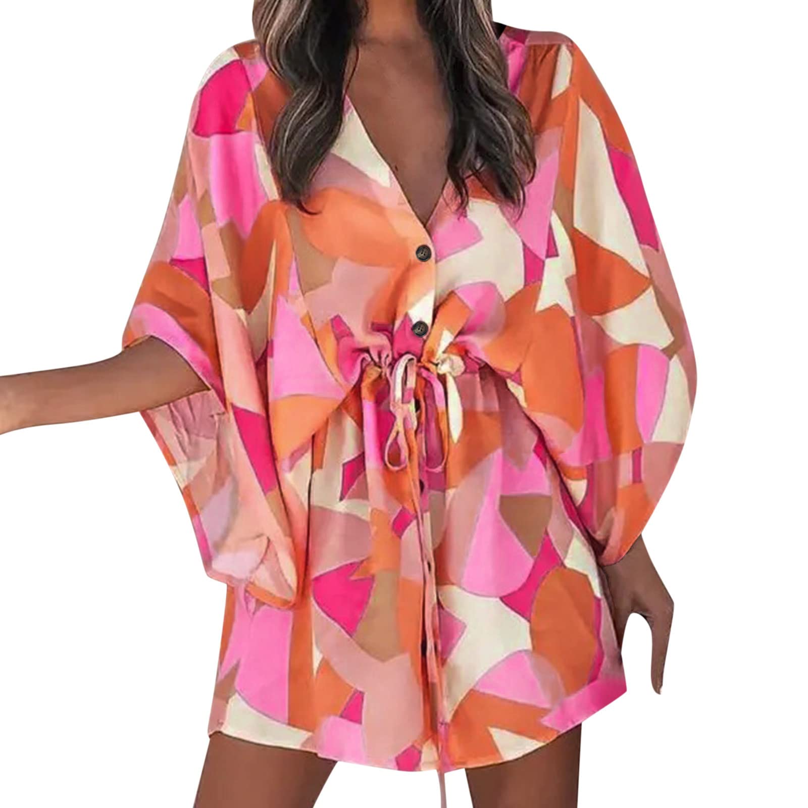 Floral Midi Summer Dress for Women - A-Line Short Dress with Neck Knot Front, Perfect for Work, Fall & Casual Outings