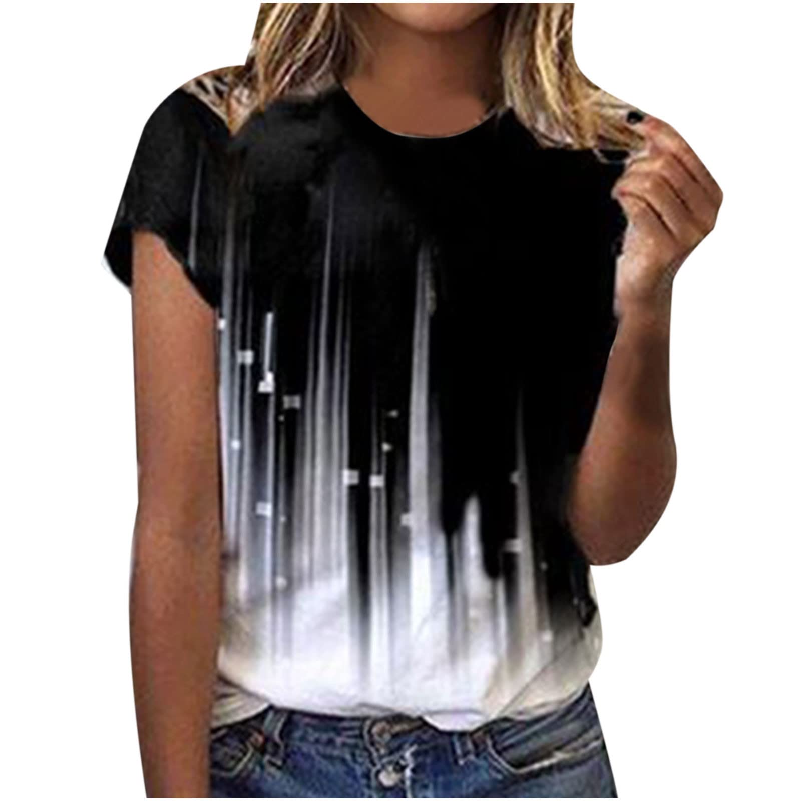 Vintage Printed Women's T-Shirts - Short Sleeve Crew Neck Summer Casual Tees | Loose Fit Basic Pullover Tops for Everyday Wear, Beach Outings & Weekend Relaxation