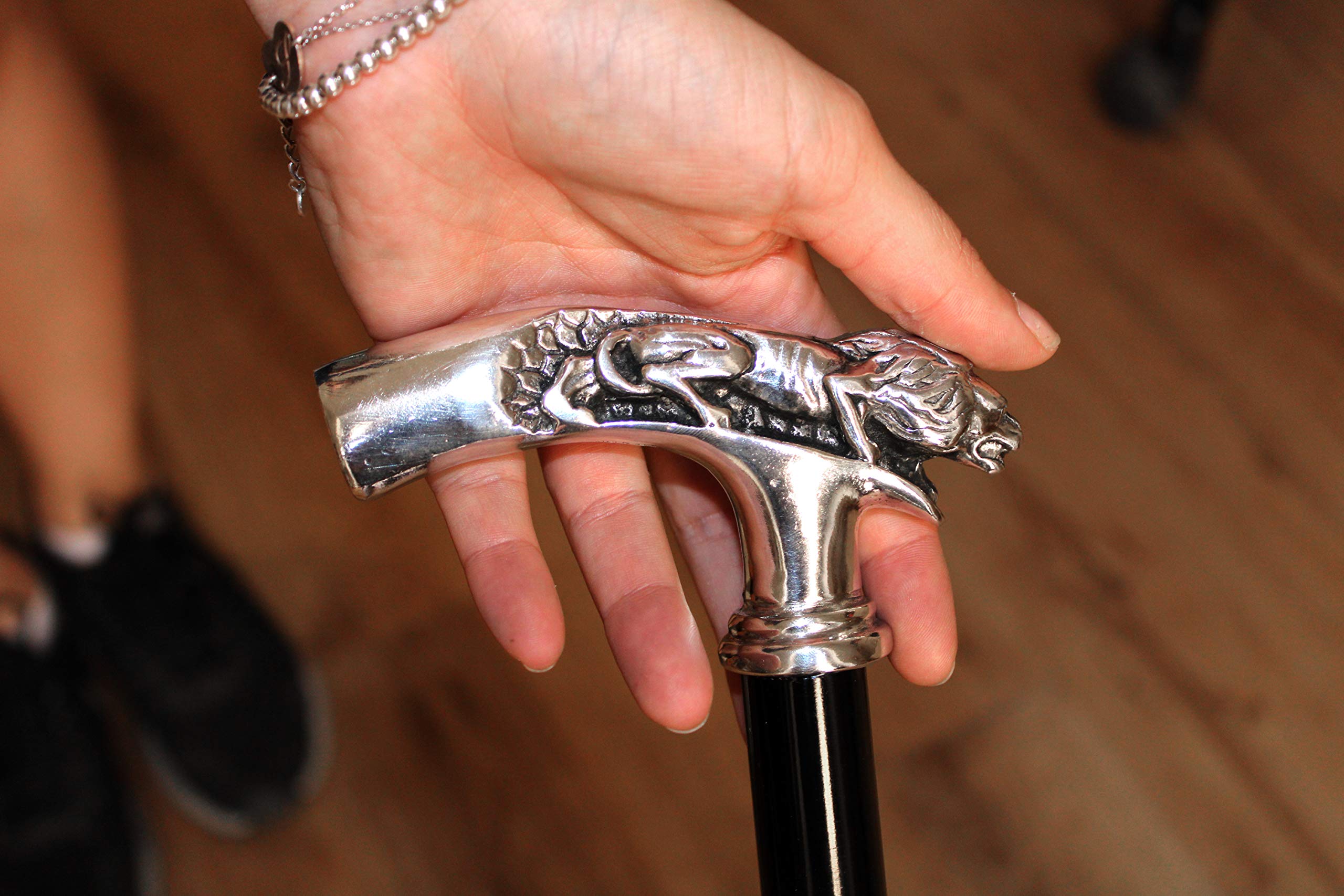 Premium Wood & Pewter Walking Cane for Men & Women - Orthopedic Support, Elegant Lion Head Design for Formal Events & Daily Use - Durable Gentleman's Walking Stick for Weddings, Hiking & Mobility Assistance