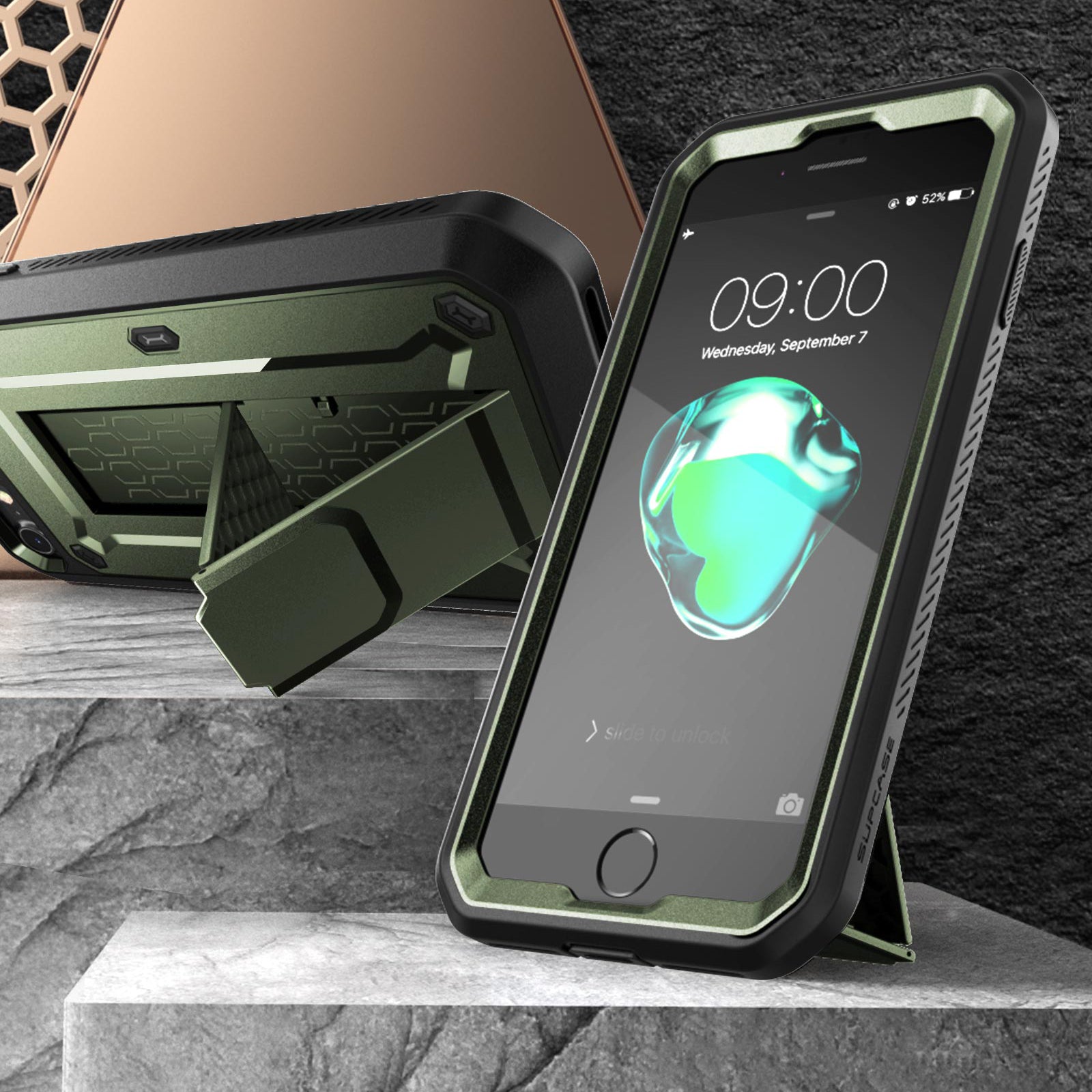 iPhone SE Unicorn Beetle Pro Rugged Full Body Protective Case with Built-in Kickstand - Dark Green | Shockproof Cover for Outdoor, Travel & Daily Use