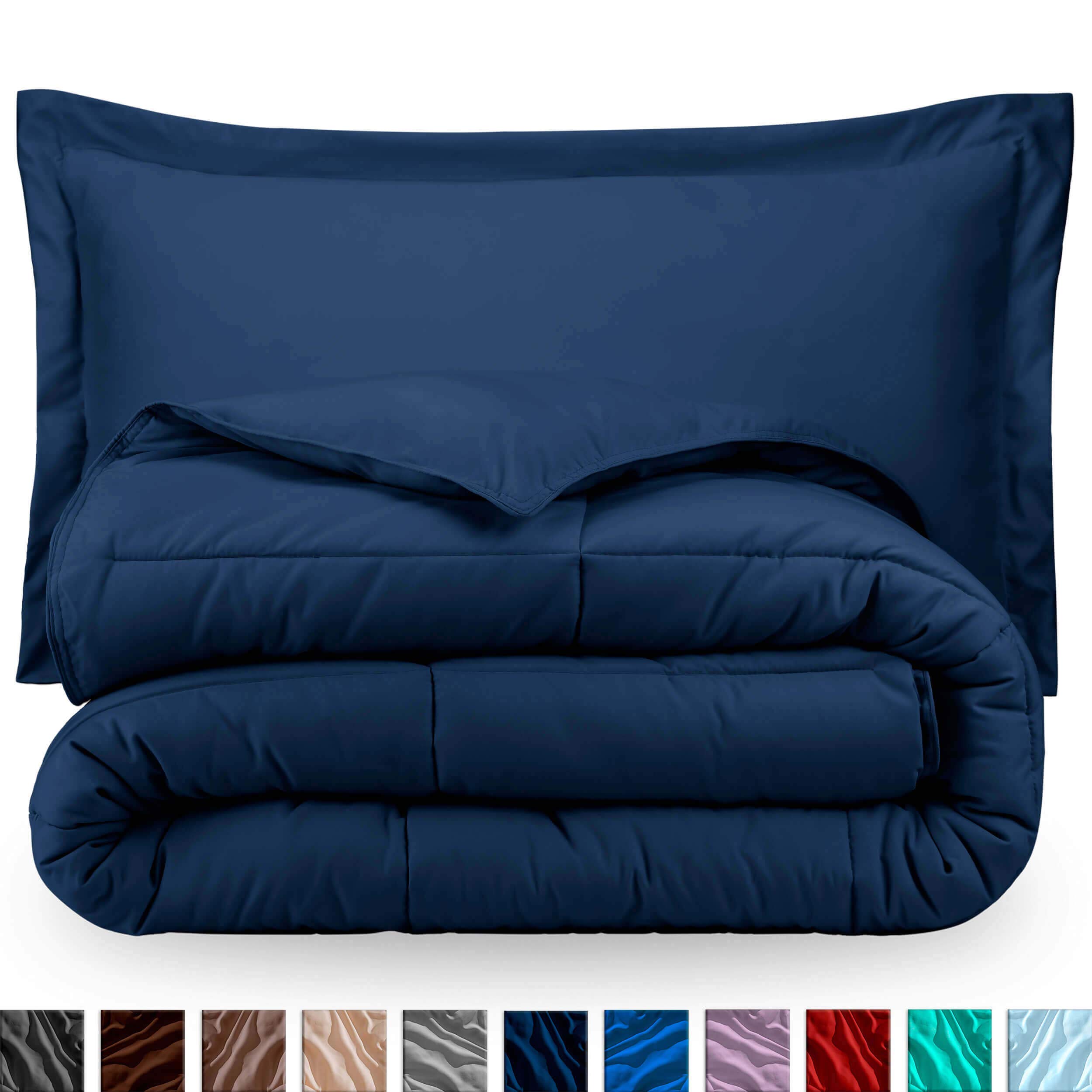 Premium 1800 Series Ultra-Soft All Season Down Alternative Comforter Set - Box Stitched Bedding for Full/Queen Size - Navy Blue | Perfect for Cozy Nights, Guest Rooms & Luxury Hotel-Style Comfort