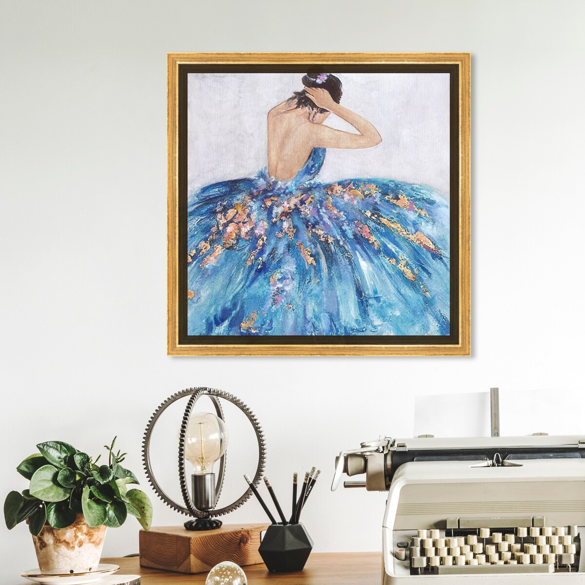 Elegant Blue Princess Dress Glam Canvas Wall Art Print - Festive & Stylish Home Decor for Bedroom, Living Room, or Nursery