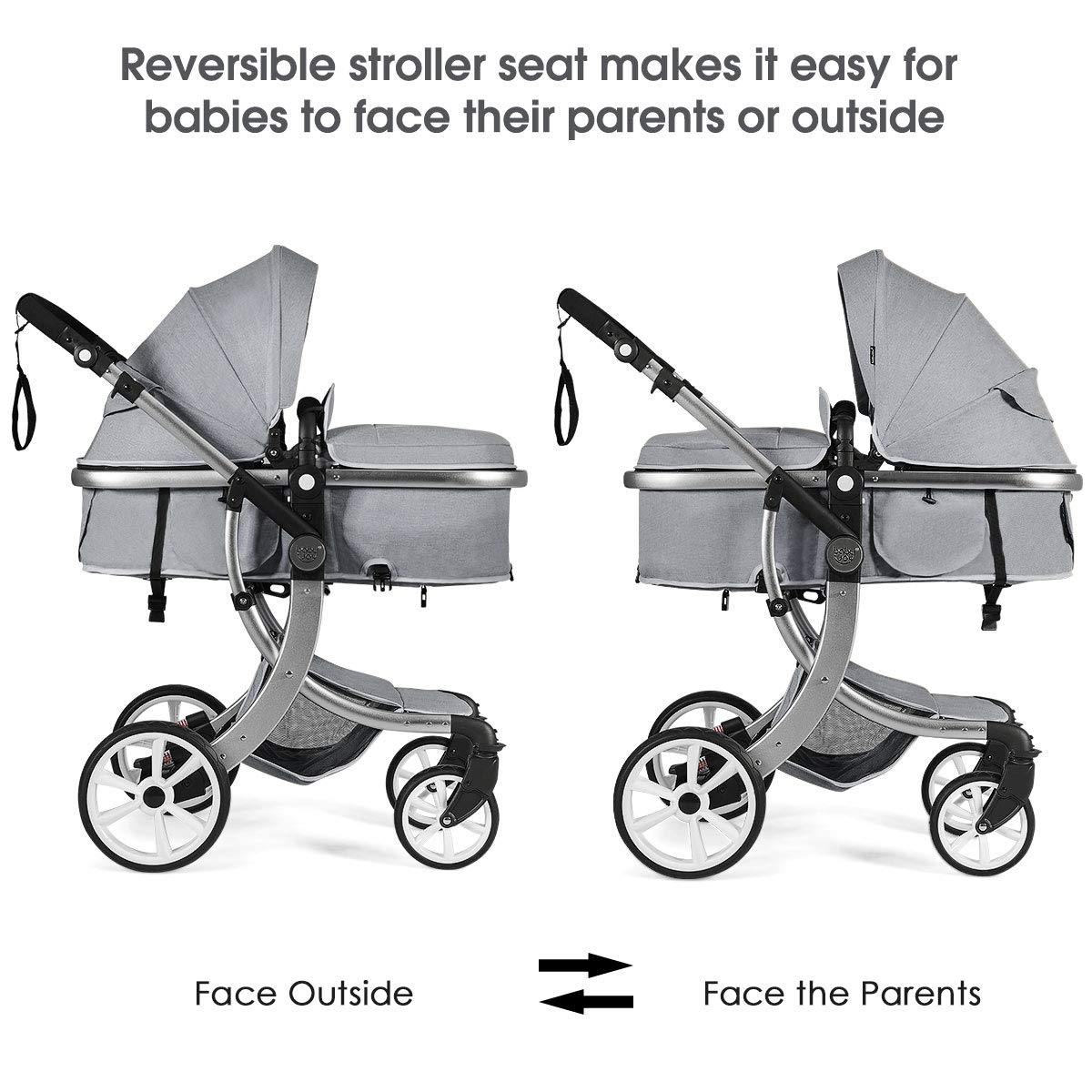 **HONEY JOY Baby Stroller - Convertible Infant Bassinet Stroller with Adjustable Canopy, Backrest & Storage Basket | Foldable Newborn Carriage Pram for Outdoor Walks, Shopping & Travel (Gray)**