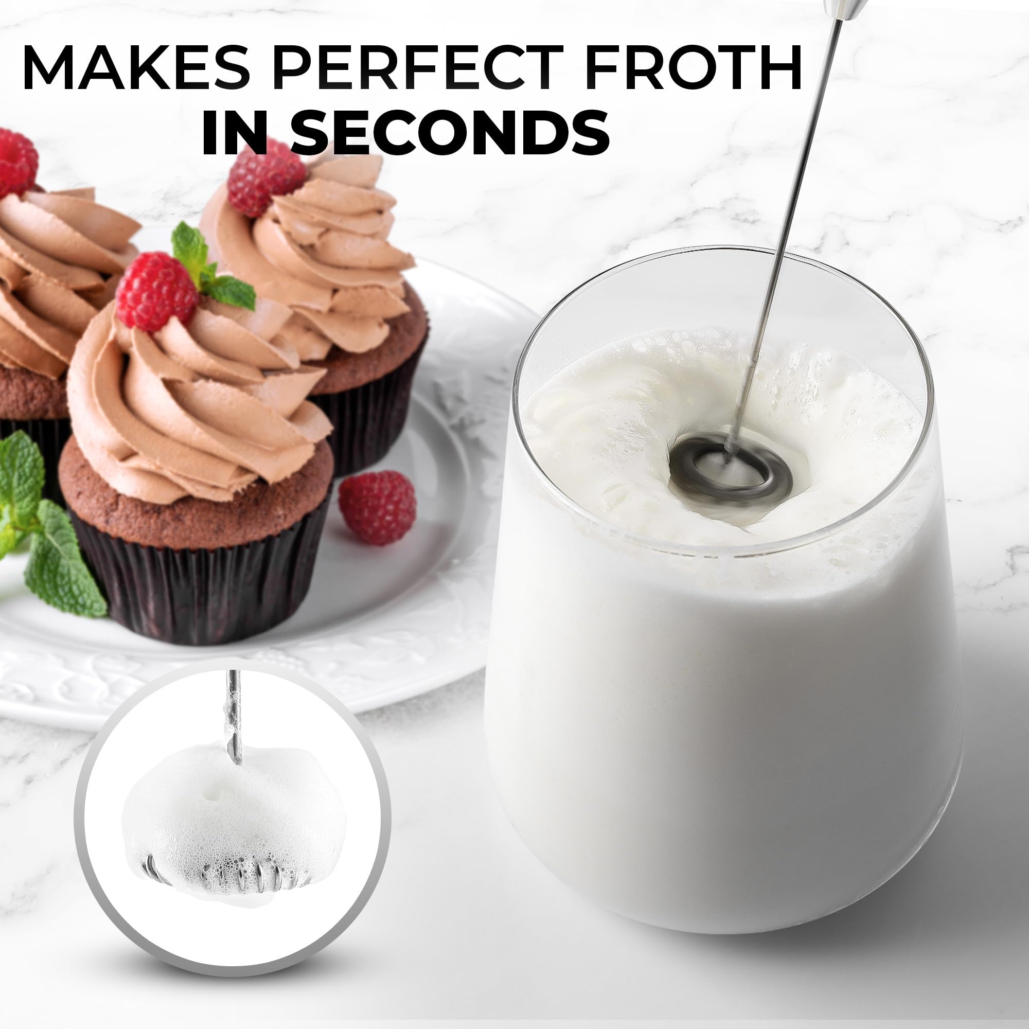 Zulay Kitchen Powerful Milk Frother Wand - Ultra Fast Handheld Electric Whisk for Coffee, Lattes, Cappuccino, Matcha & Hot Chocolate - Perfect for Home, Office & Cafe Use
