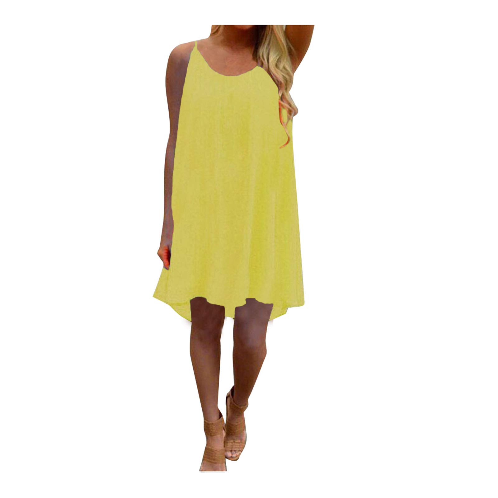 FEDULKSTORE Women's Short Chiffon Summer Dress with Spaghetti Straps & Hollow Back - Flowy Beach Maxi Dress for Vacation, Pool Party & Casual Outings