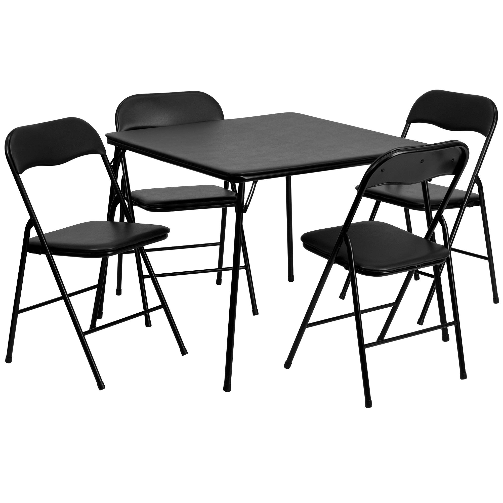 F&F Furniture Group 5-Piece Black Contemporary Square Outdoor Patio Folding Card Table and Chair Set 33.5