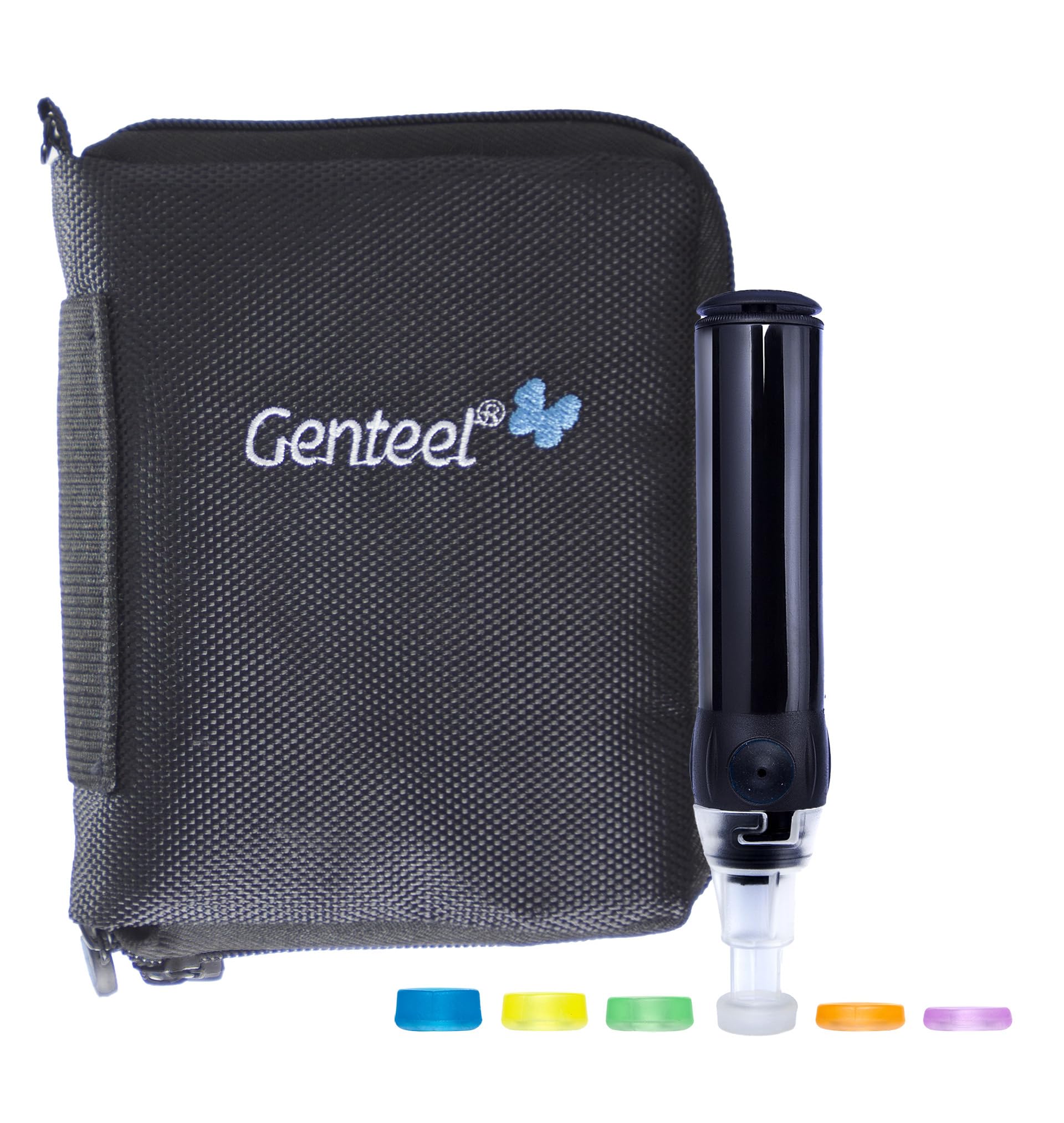 Genteel Plus Painless Blood Sugar Testing Device - No Prick Vacuum Lancing for Diabetes, Glucose, Ketone & DNA Home Tests (Buff Black) - Ideal for Pain-Free Glucose Monitoring at Home