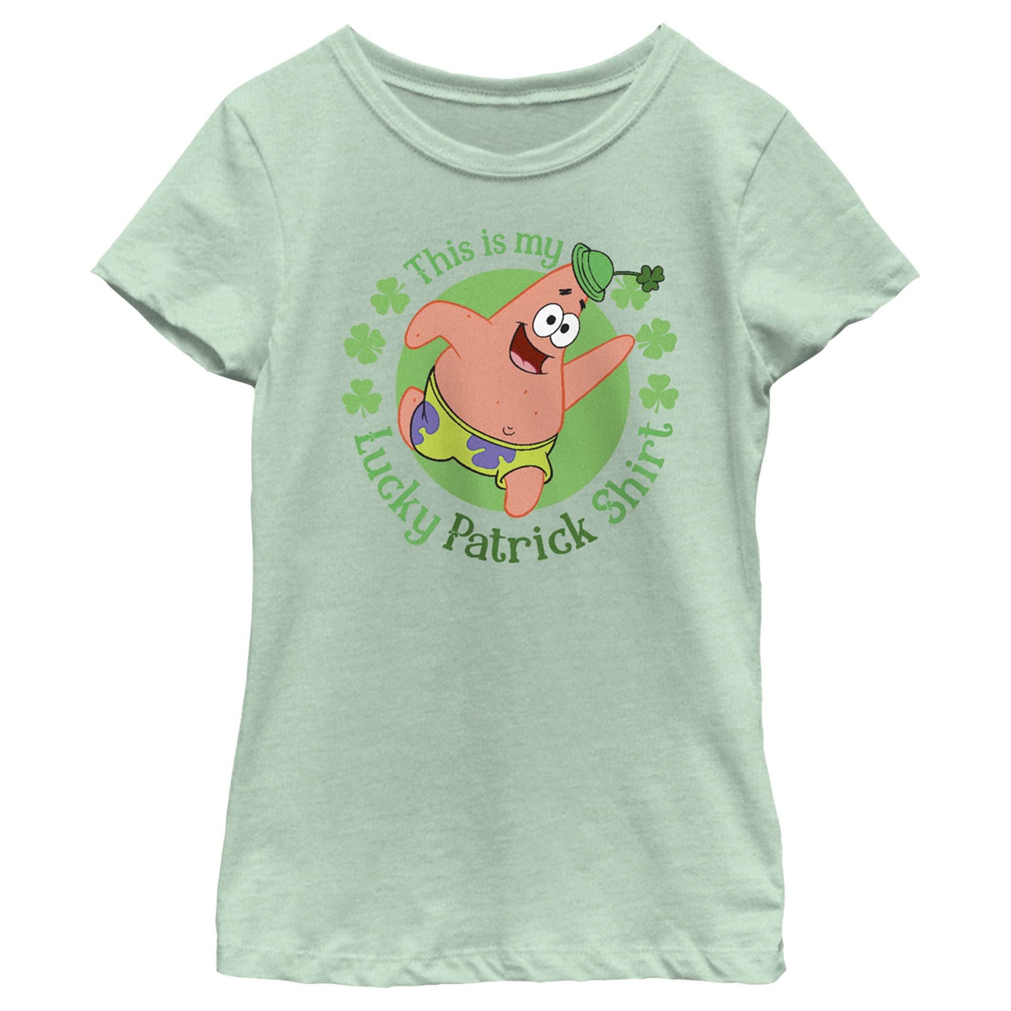 SpongeBob SquarePants & Patrick Star Lucky Graphic Girls Short Sleeve T-Shirt | Cute Cartoon Tee for Kids | Perfect for Casual Wear, Birthday Gifts & Fan Merchandise