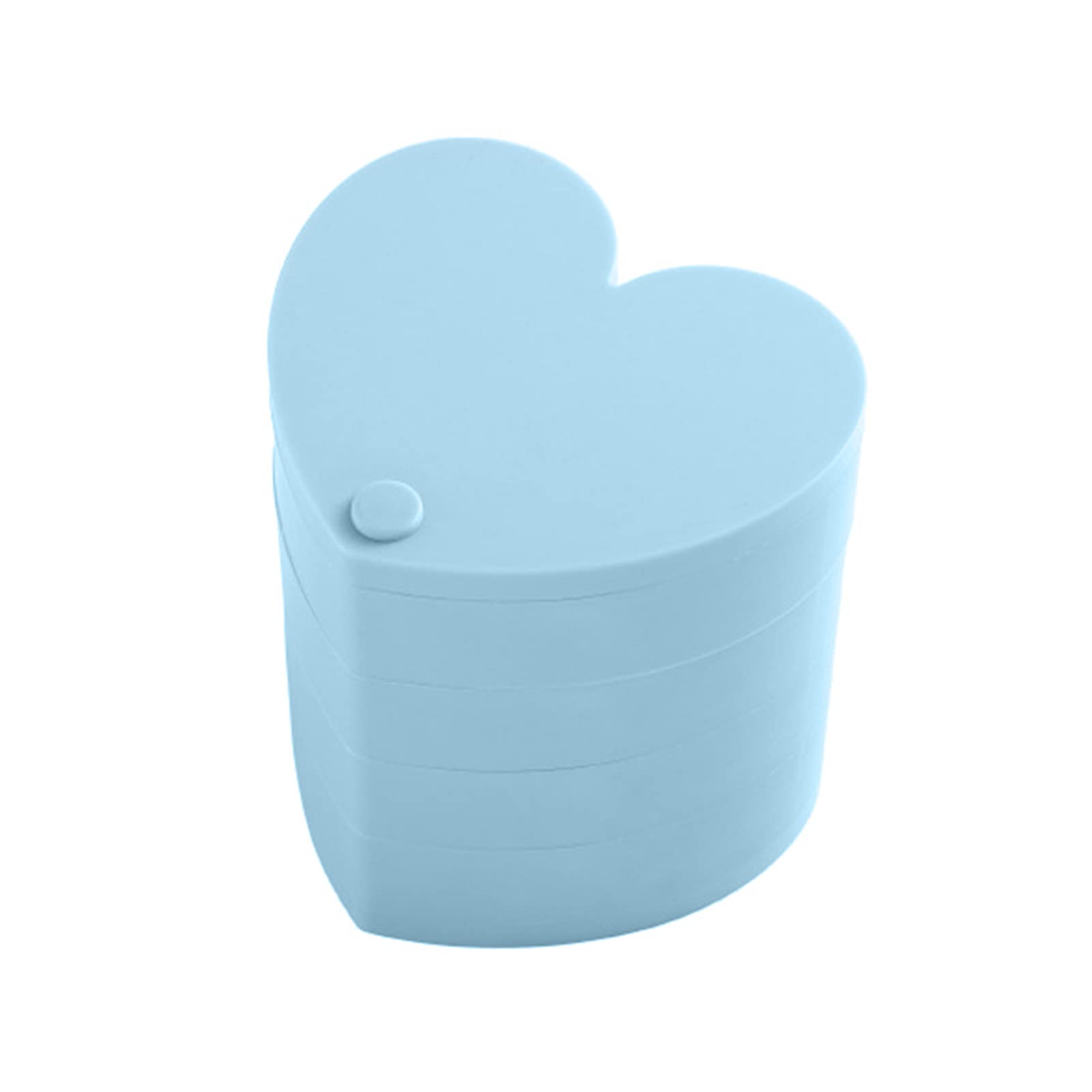 Washranp 4-Layer Rotating Heart-Shaped Jewelry Organizer Box - Small Plastic Earring & Ring Storage Case for Women - Perfect for Travel, Vanity, and Gift Giving (Blue)