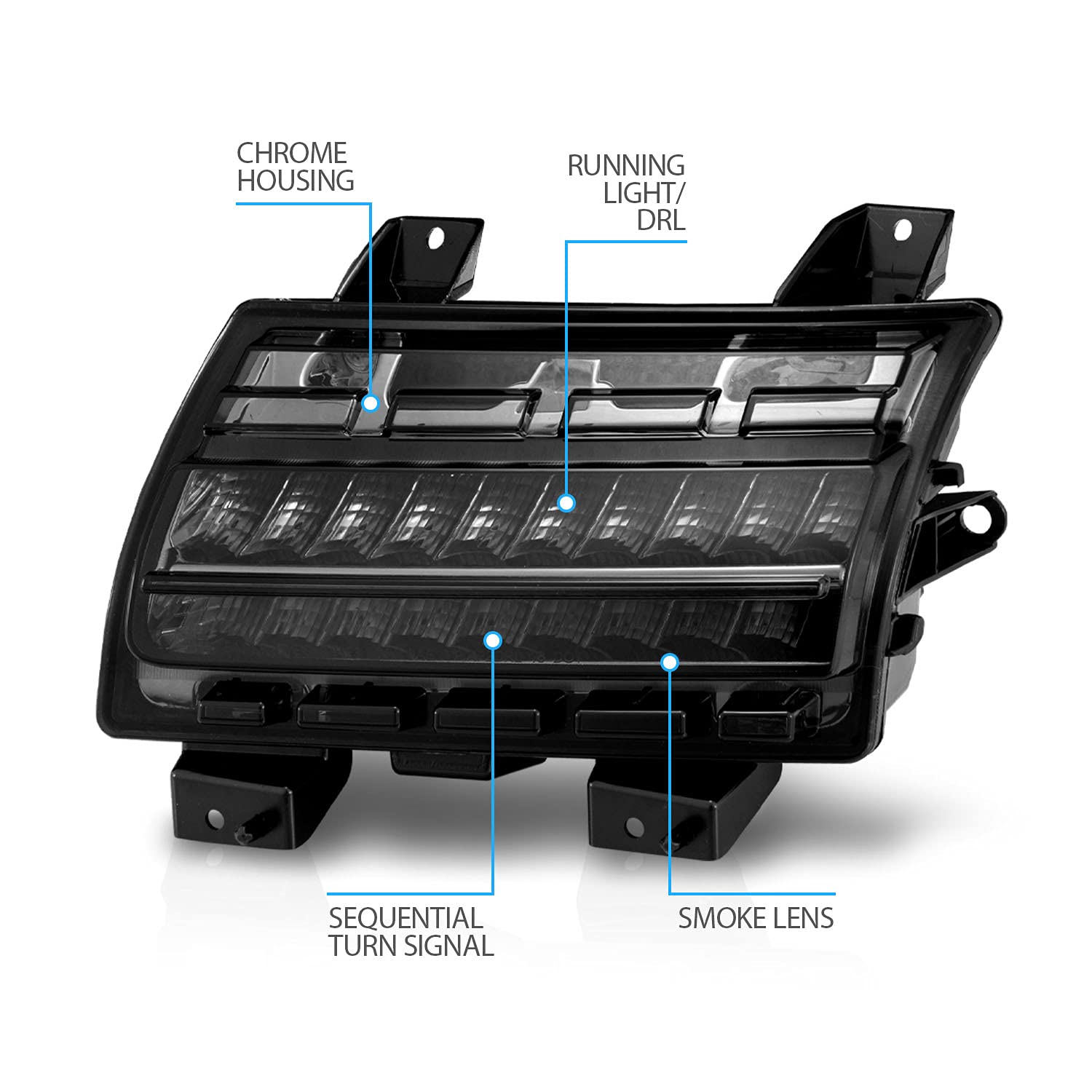 2018-2020 Jeep Wrangler JL LED Bumper Lights - Sequential Turn Signals with DRL & Smoke Lens - Driver & Passenger Side - Off-Road & Night Driving Upgrade
