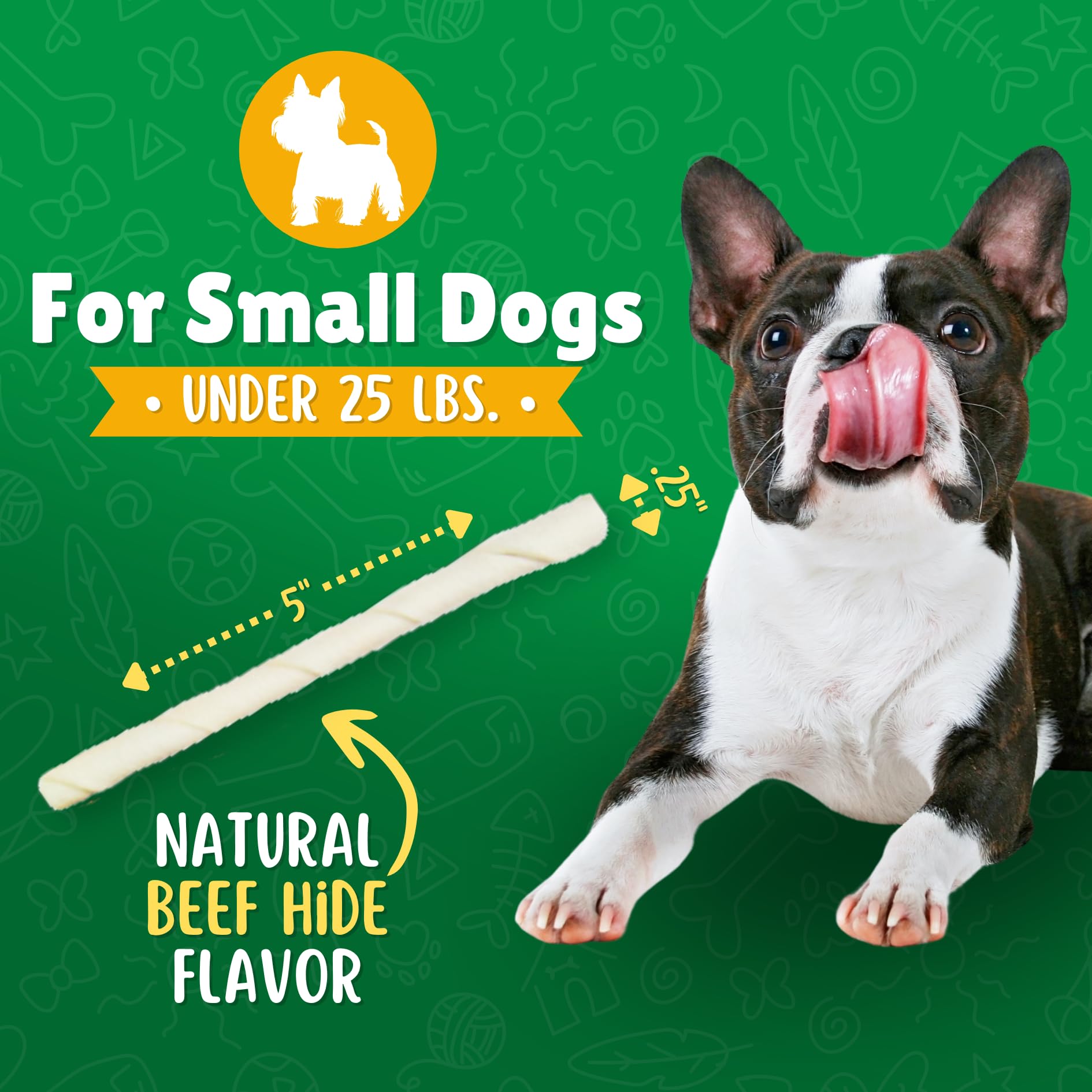 Premium All-Natural Rawhide Dog Chews - Gluten Free Small Dog Treats (125 Count) for Puppies & Adult Dogs | Dental Health & Training Rewards | Safe for Teething & Chewing Needs