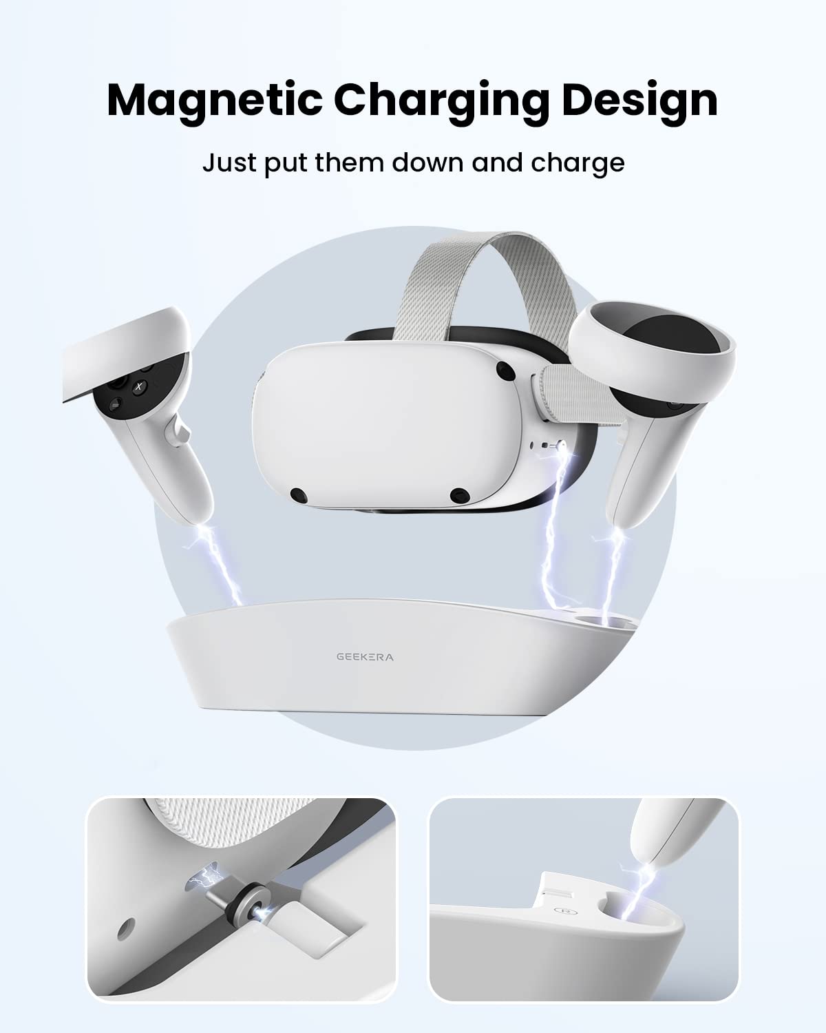 GEEKERA Magnetic Charging Dock for Oculus Quest 2 & Meta Quest 2 VR Headset & Controllers - Fast USB-C Charging Station with 2 Rechargeable Batteries | Perfect VR Gaming Accessories for Home Entertainment & Immersive Experience