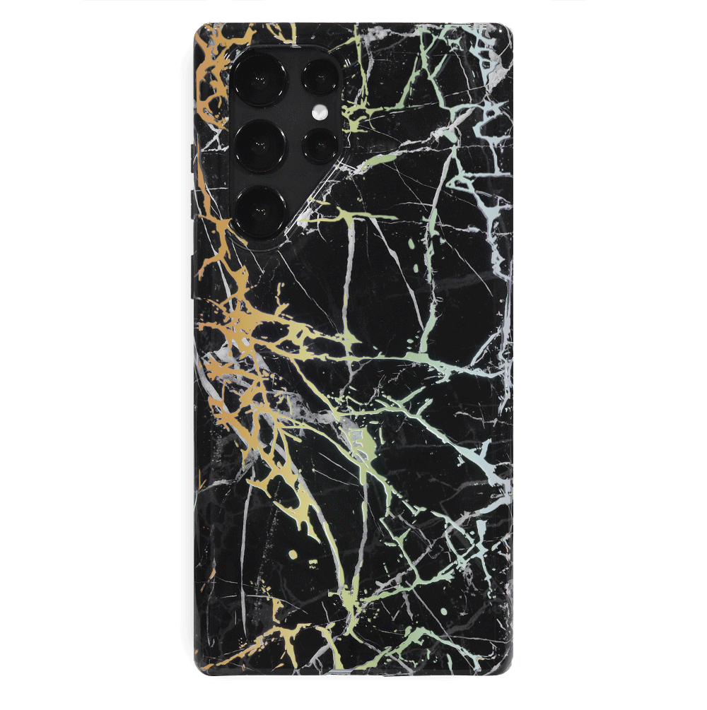 Holo Black Marble Samsung Galaxy Phone Case - Protective Slim Fit Cover for Galaxy S21/S22/S23 - Stylish & Durable for Everyday Use